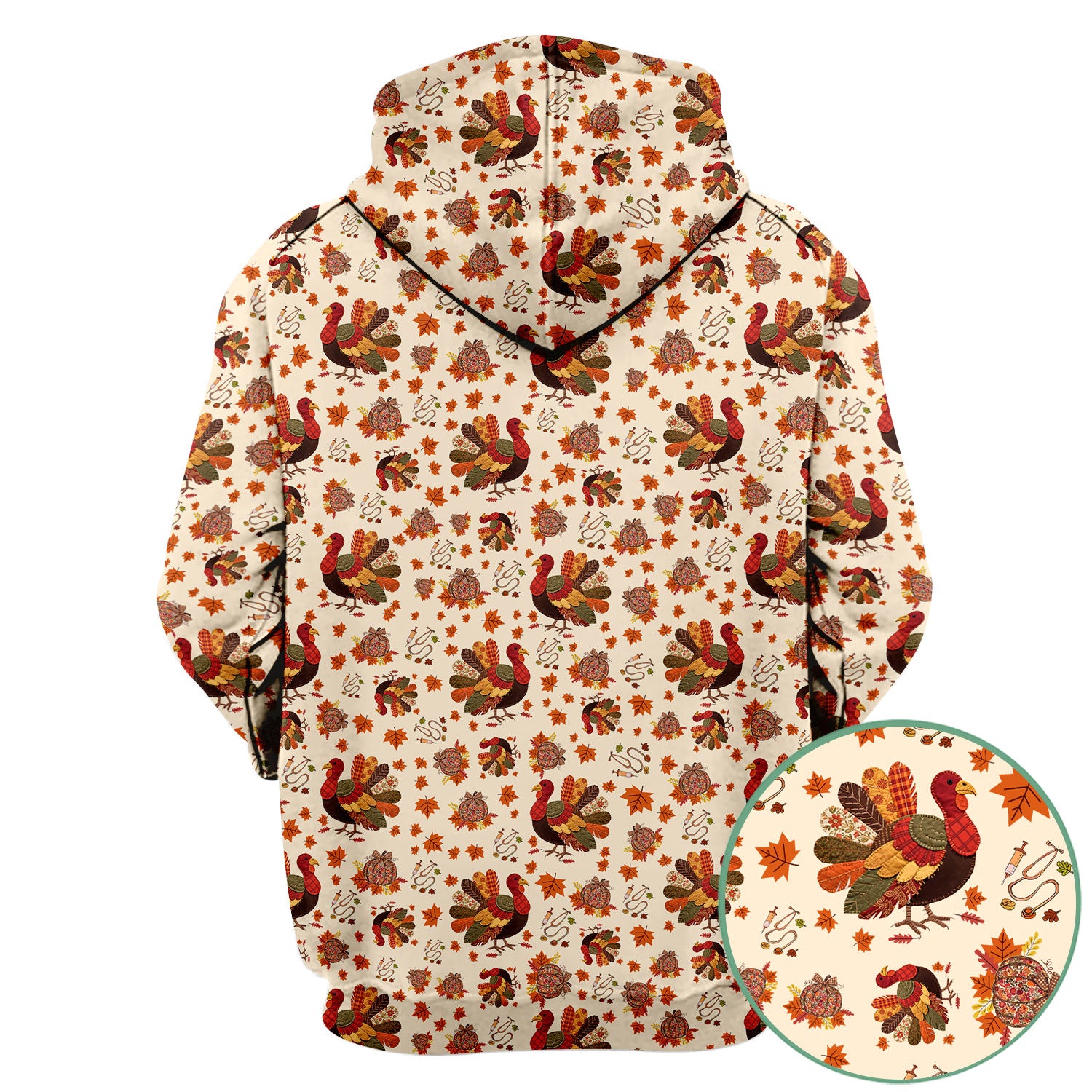 Thanksgiving Turkey Nurse Scrub Top for Women - Fall Leaves Pattern Shirts - Autumn Nursing Uniform Gift for RN LPN CNA