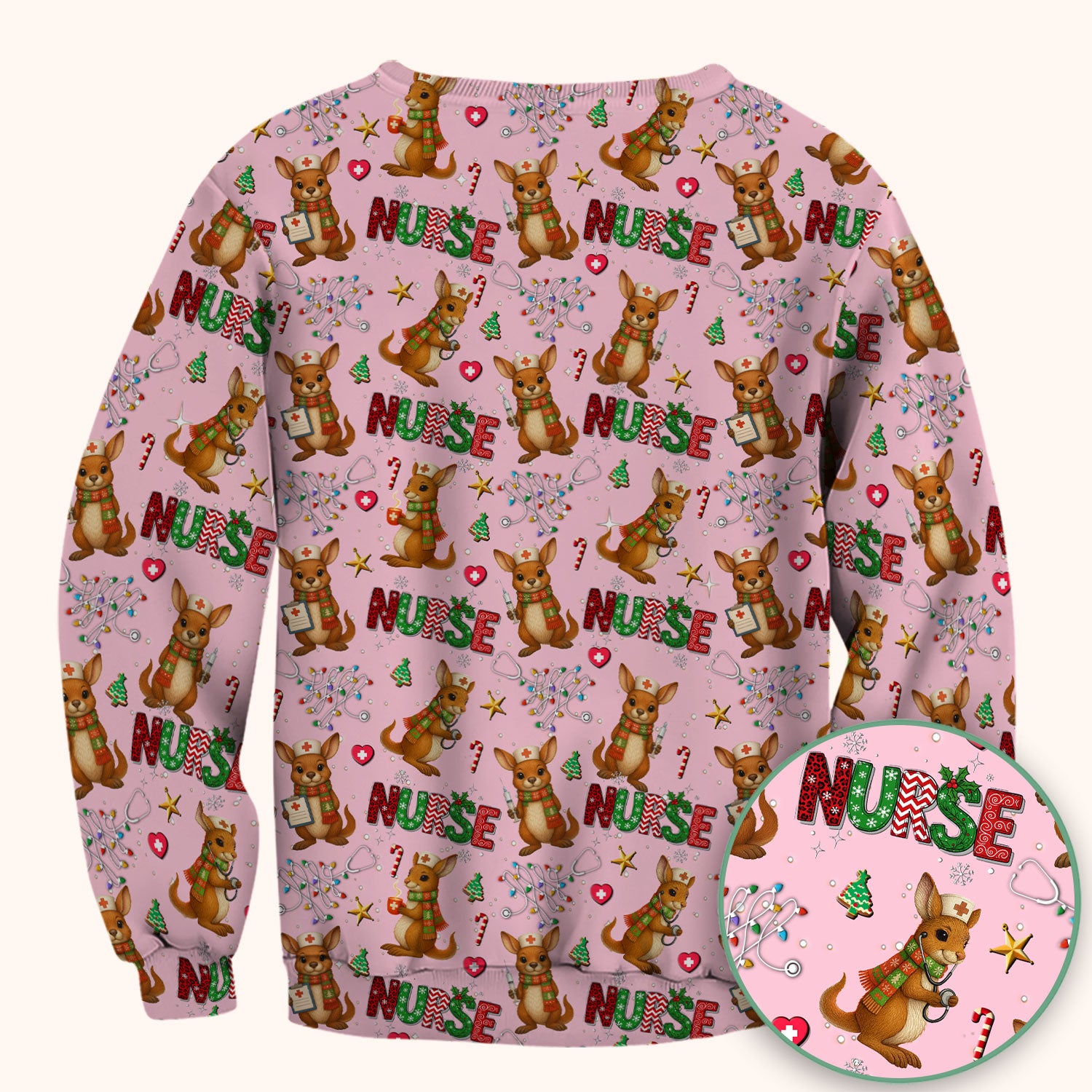 Aussie Kangaroo Christmas Scrub Top - Funny Holiday Nurse Shirt for Women - Cute Animal Medical Uniform
