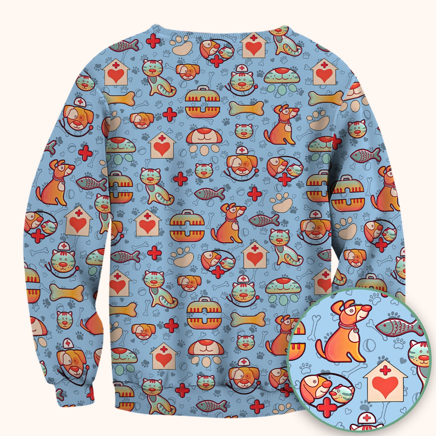 Veterinary Nurse Scrub Top - Cute Cat Dog Paw Print Medical Shirt - Fun Animal Pattern Vet Tech Scrubs for Women RN CNA
