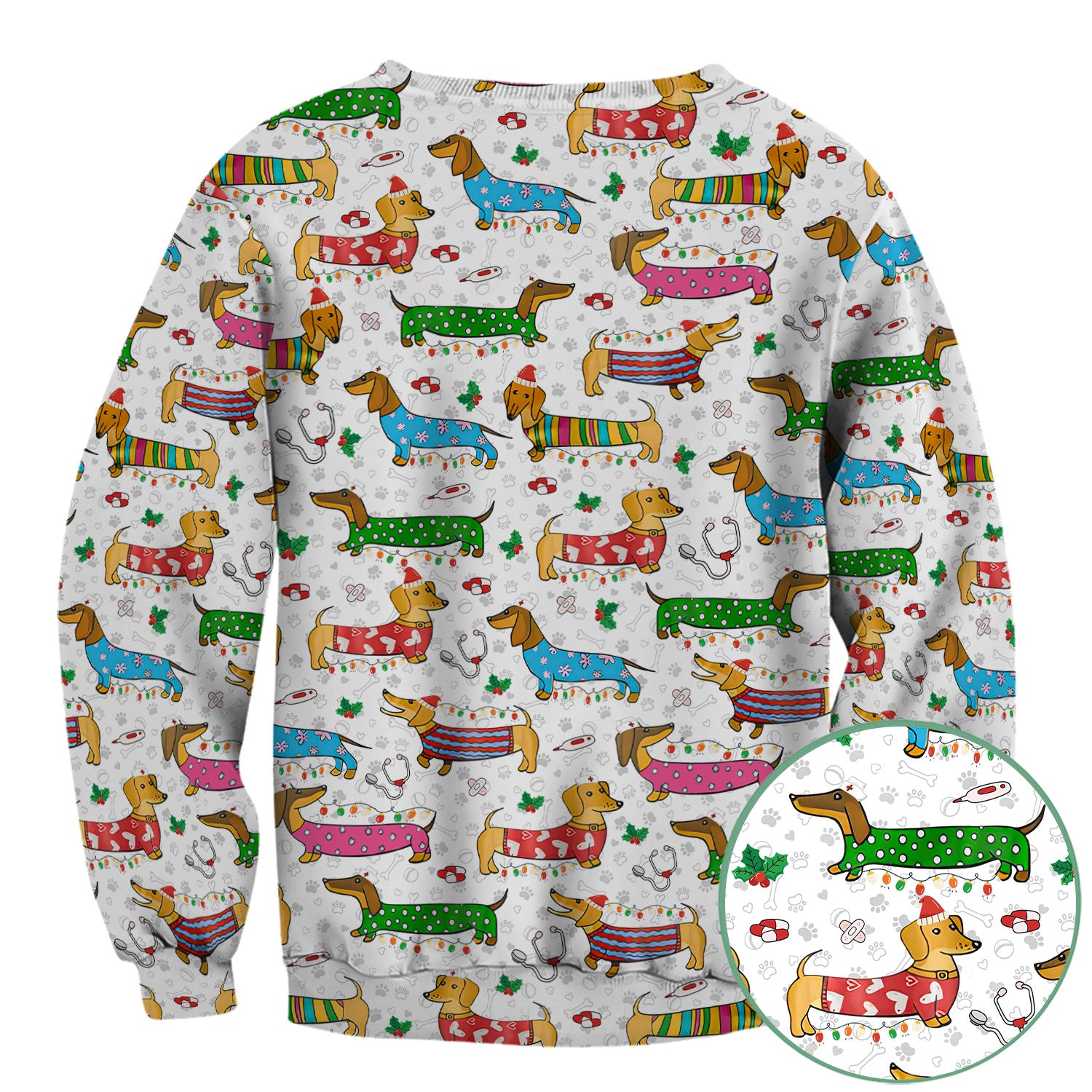 Christmas Scrub Top for Women - Funny Dachshund Nurse Shirt - Cute Holiday Medical Uniform Gift for RN LPN CNA
