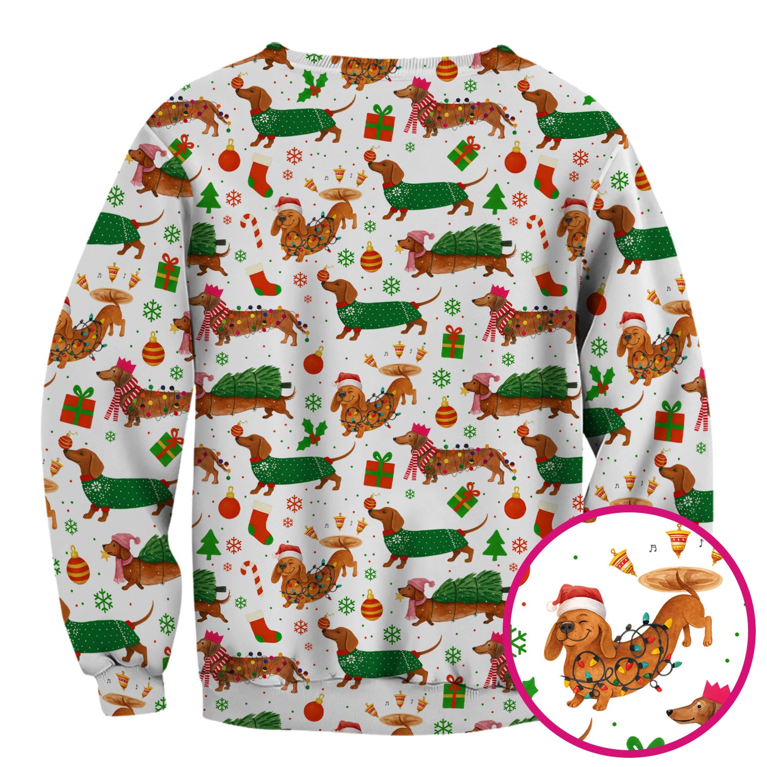 Christmas Dachshund Scrub Top - Funny Dog Scrub Shirt Multi Color - Holiday Medical Scrubs Gift for Nurse, CNA, RN, Doctor, Vet