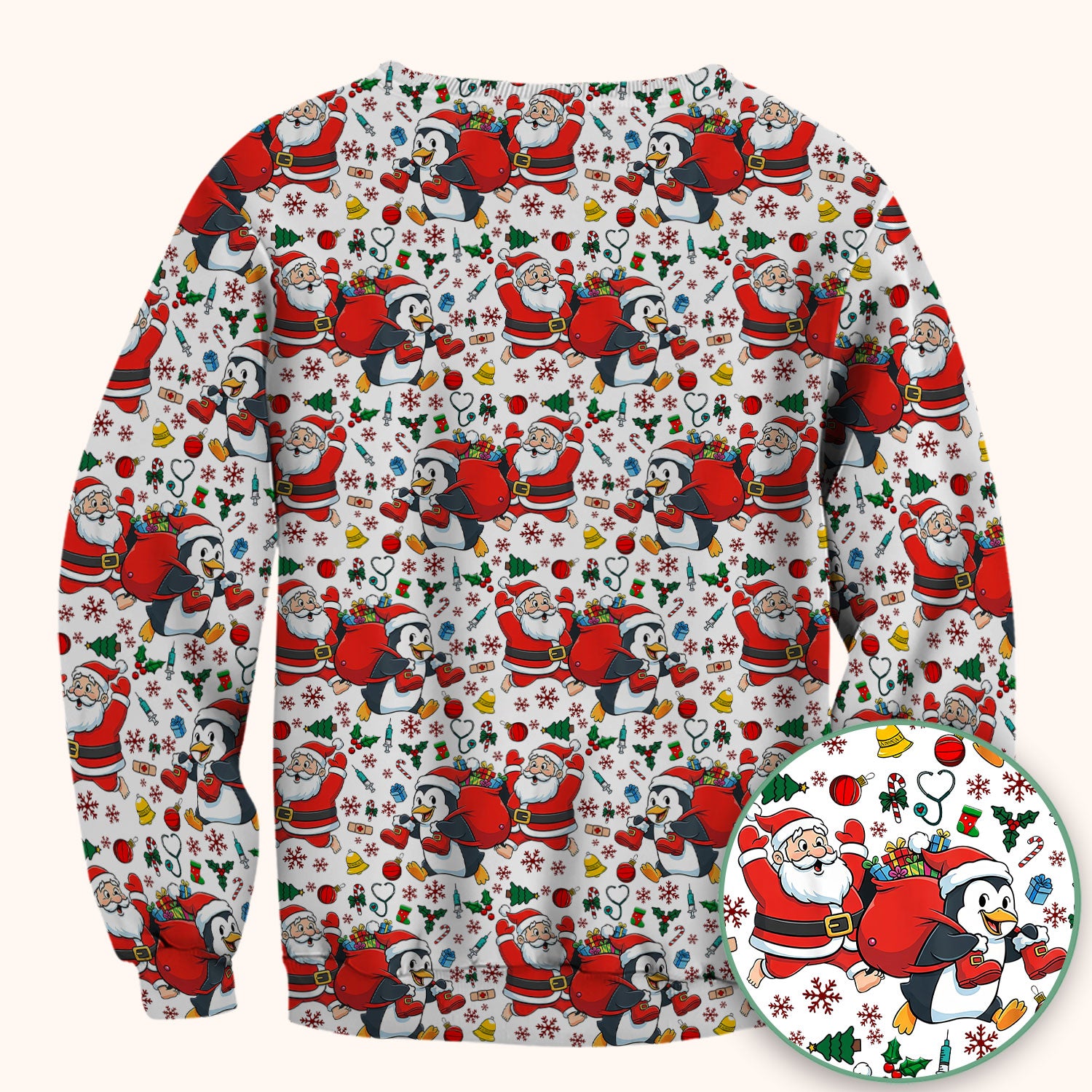 Funny Penguin Christmas Scrub Top - Santa Holiday Nurse Uniform for Women - Medical Gift for RN CNA LPN
