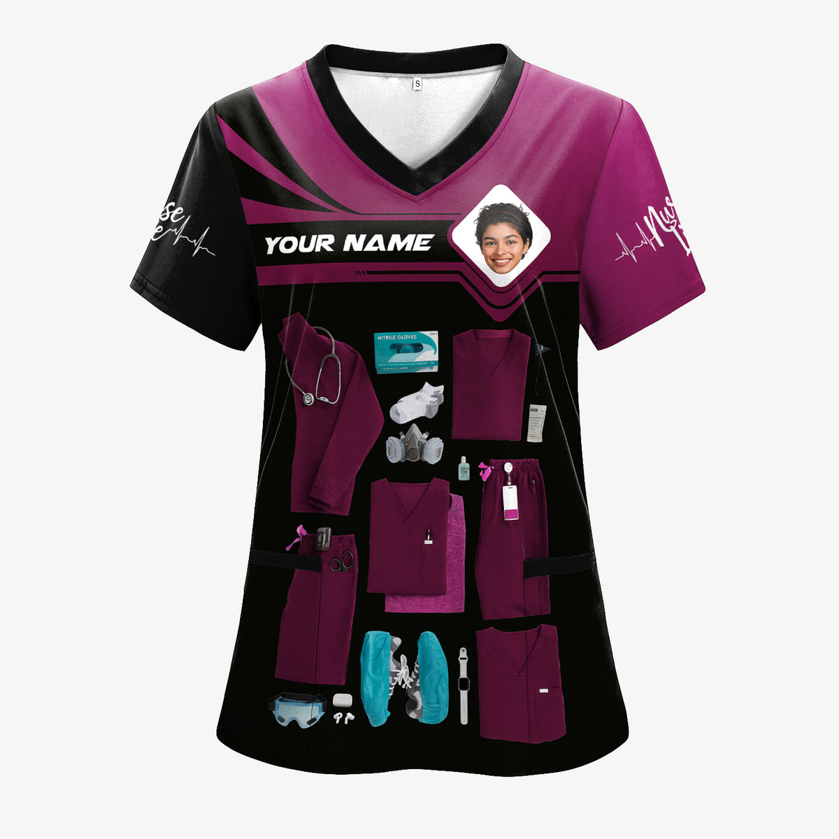 Personalized Oncology Nurse Scrub Shirt - Custom Photo & Name - In My Nurse Era Design - Gift for RN, LPN, Healthcare Worker