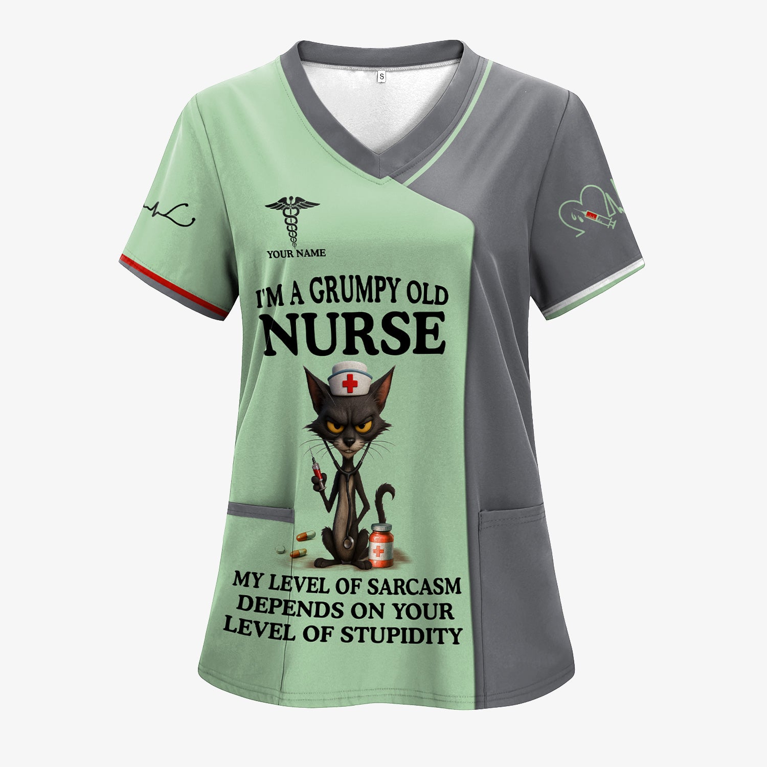 Funny Grumpy Old Nurse Shirt - Sarcastic Black Cat Humor for RN LPN CNA - Custom Name Gift for Nursing Staff Healthcare Workers