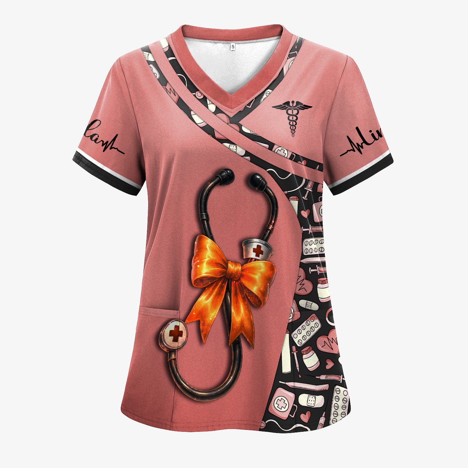 Personalized Halloween Nurse Shirt for Women - Stethoscope Scrub Top with Bow Design - Custom Name RN LPN CNA Gift