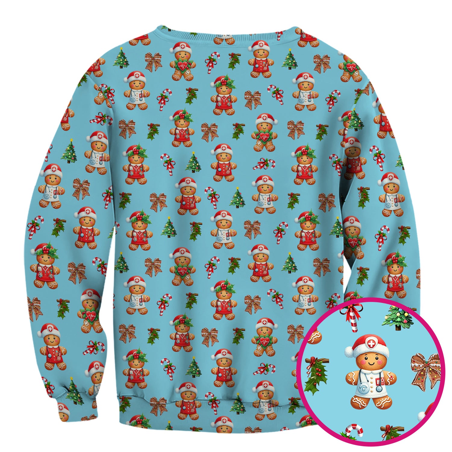 Funny Gingerbread Christmas Scrub Top - Cute Cookie with Bow Shirt - Festive Holiday Scrubs for Women