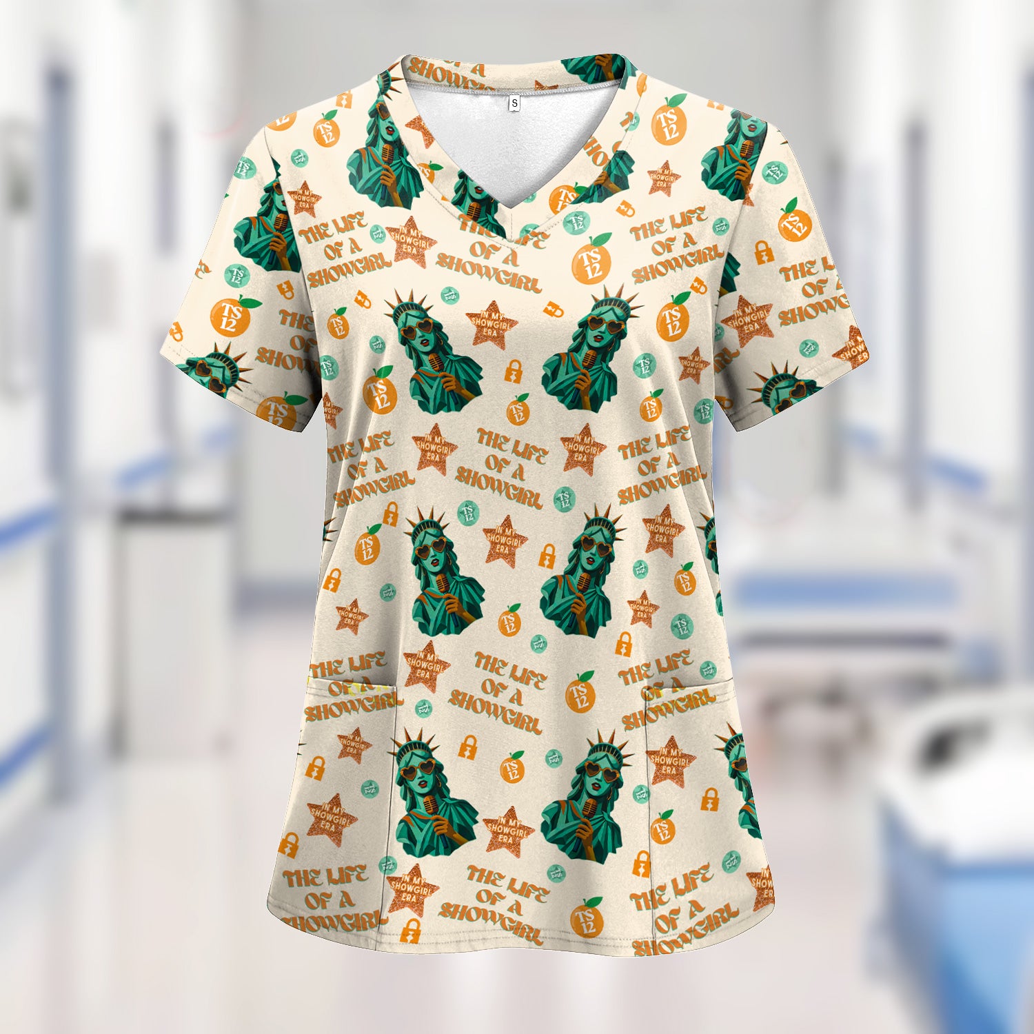Funny Women's Showgirl Shirt - Cool Liberty Statue TS12 Orange Graphic Tee - Gift for Healthcare Professionals & Nursing Students