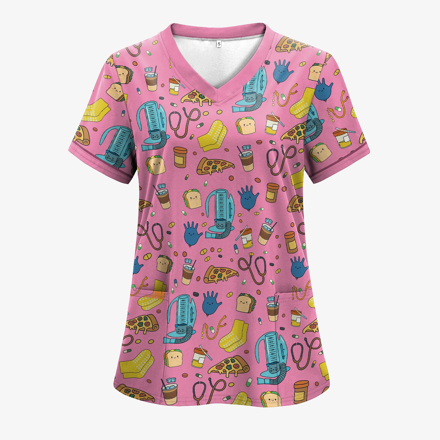 Funny Nurse Shirt with Medical Icons - Cute Cartoon Graphic Tee for Women - Gift for RN, CNA, Healthcare Worker