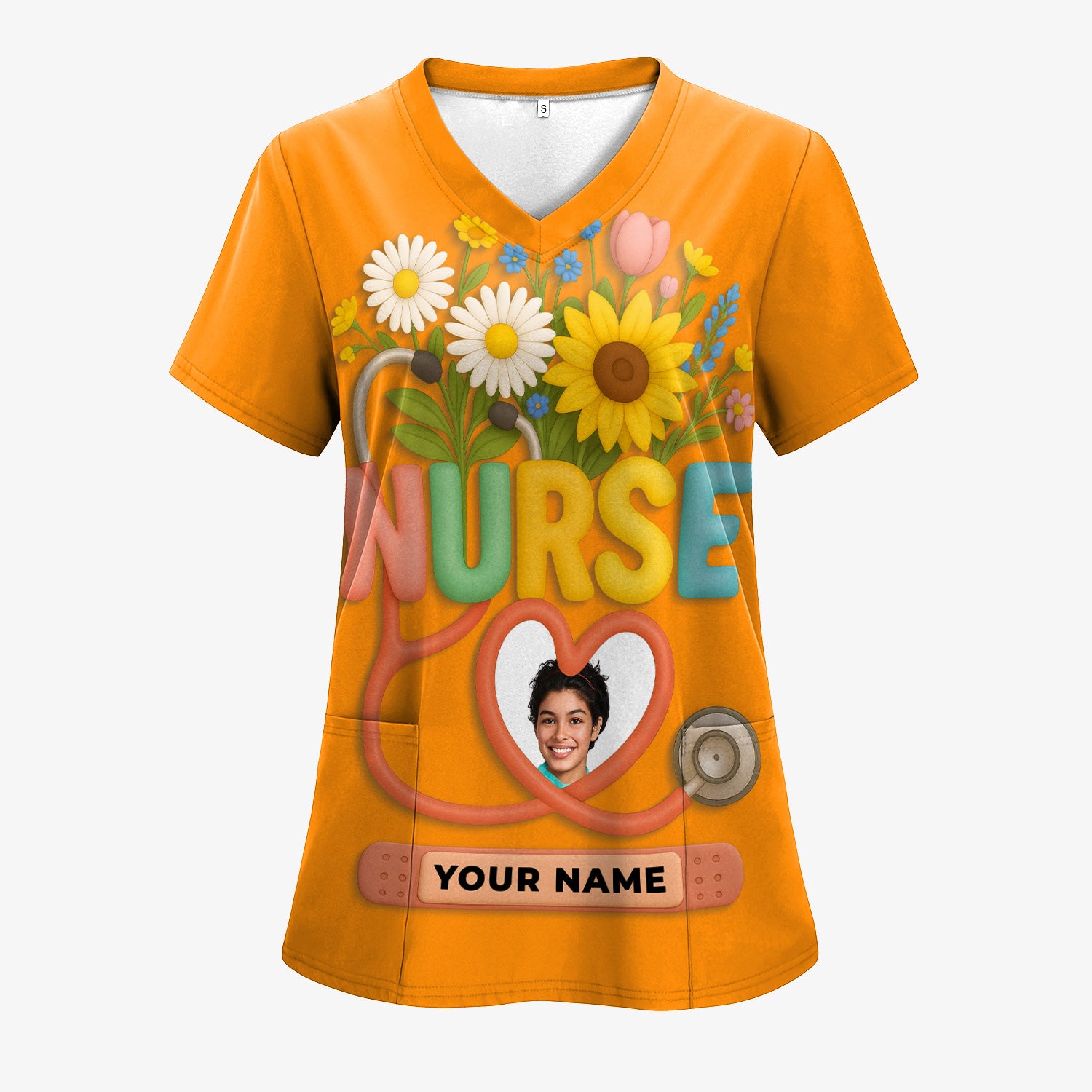 Nurse Appreciation Shirt for CNA RN LPN - Floral Heart Stethoscope Design - Custom Photo & Name Gift for Women Healthcare Workers - Multiple Shirt Colors Available