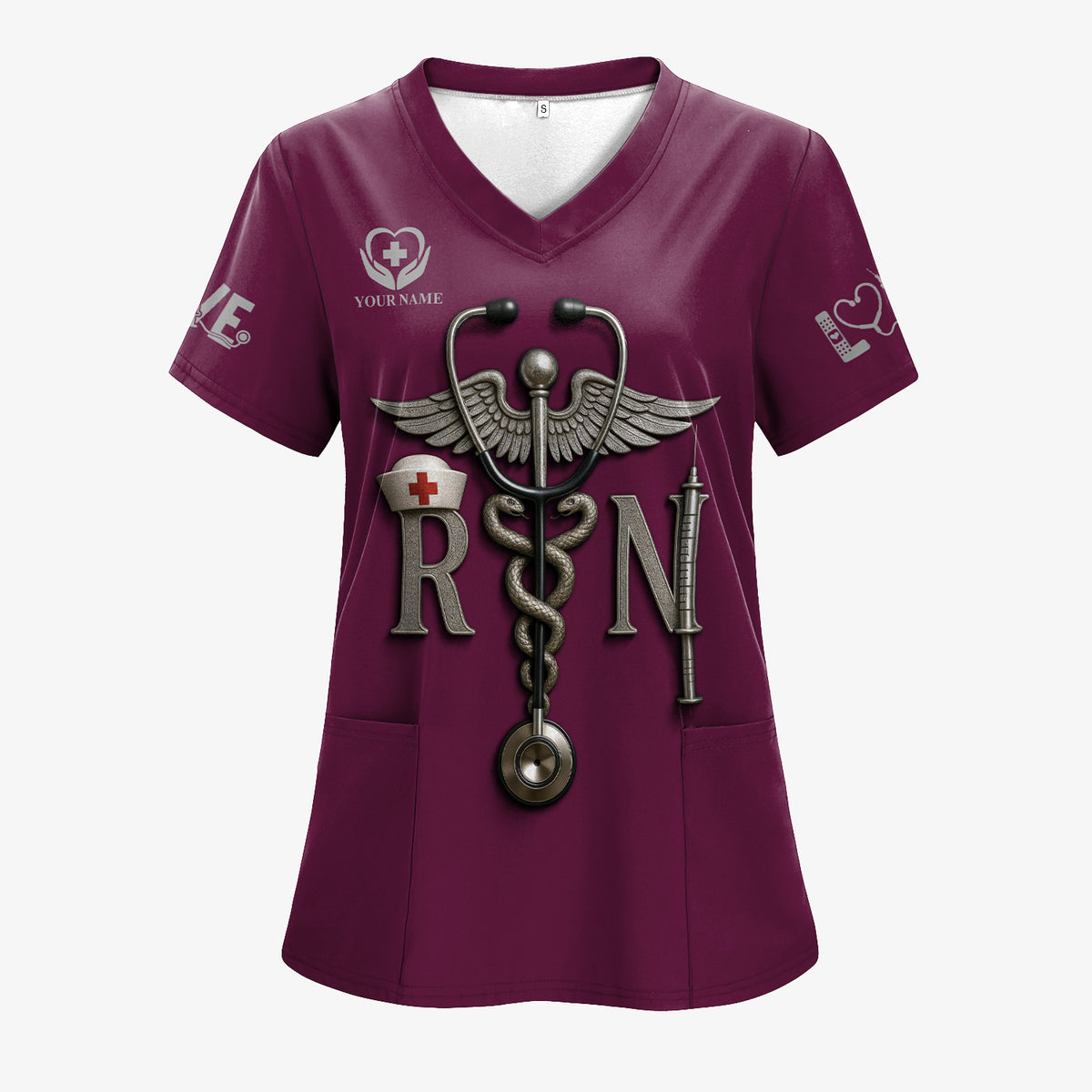 Personalized RN Nurse Shirt - Caduceus & Syringe Graphic - Custom Gift with Multiple Color Options for CNA LPN Medical Staff
