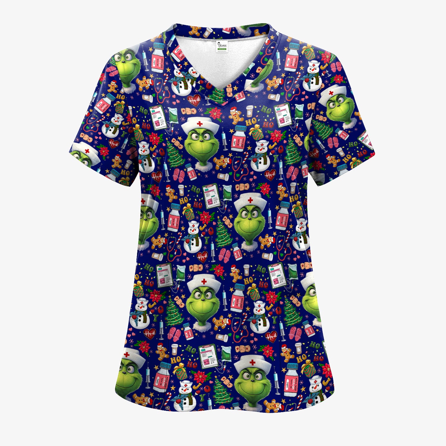 Funny Grinch Scrub Set for Women - Christmas Medical Uniform Top and Pants - Holiday Ugly Sweater Comfortable Nursing Outfit