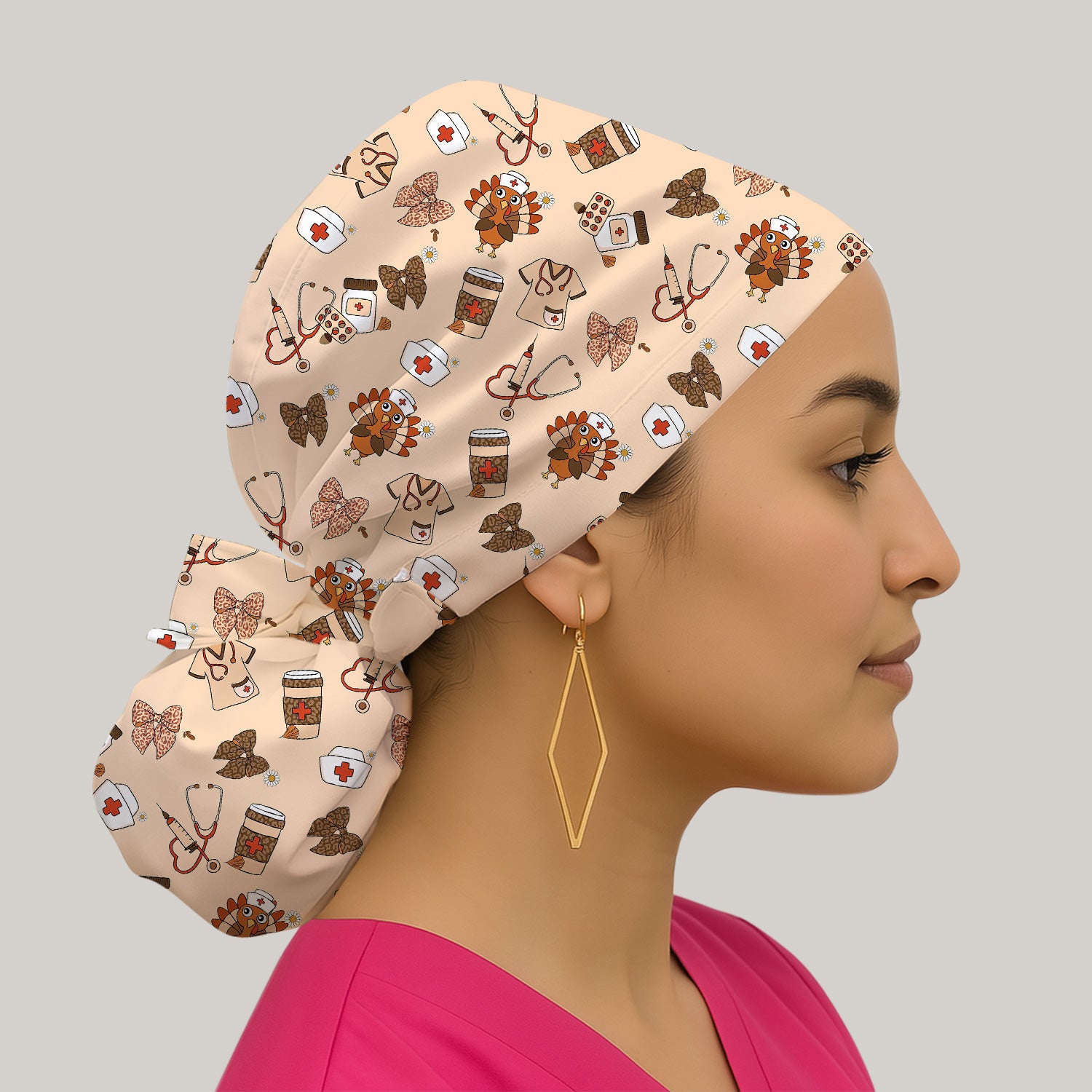 Funny Nurse Thanksgiving Scrub Cap - Turkey & Stethoscope Medical Design - Gift for Women RN LPN