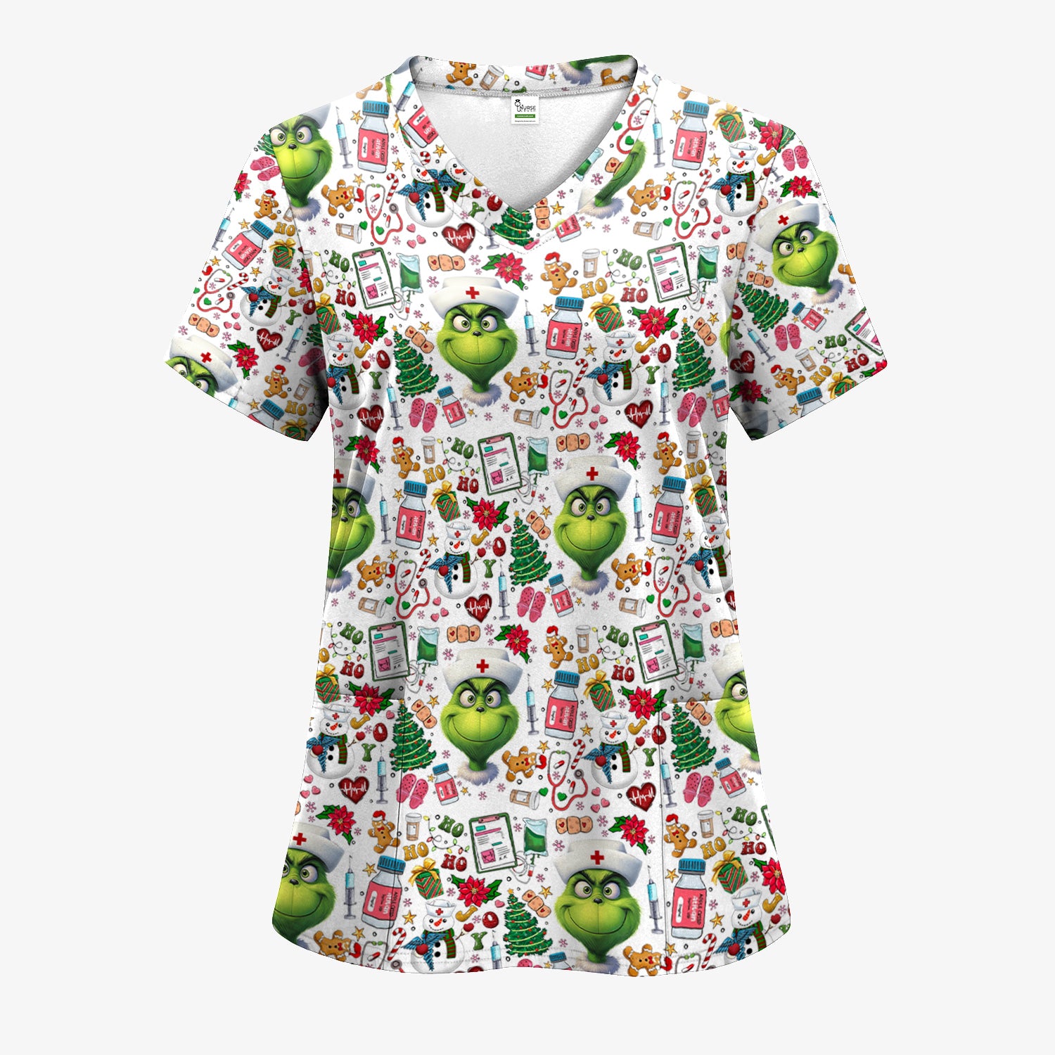 Funny Grinch Scrub Set for Women - Christmas Medical Uniform Top and Pants - Holiday Ugly Sweater Comfortable Nursing Outfit