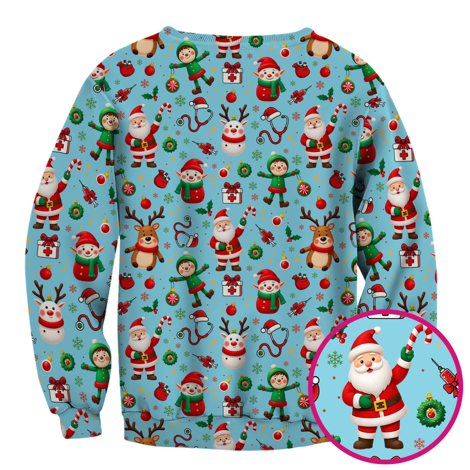 Christmas Scrub Top for Nurse - Cute Santa Elf Reindeer Medical Shirt - Festive Holiday Scrubs for Women RN CNA LPN Gift