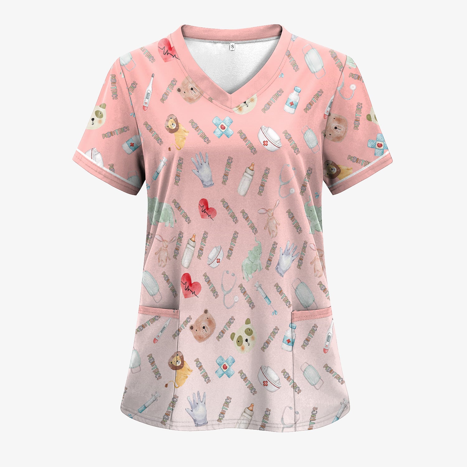 Adorable Pediatric Medical Scrub - Medical Uniform Top with Animal & Heart Icons - Gift for RN, CNA, LPN, Healthcare Worker