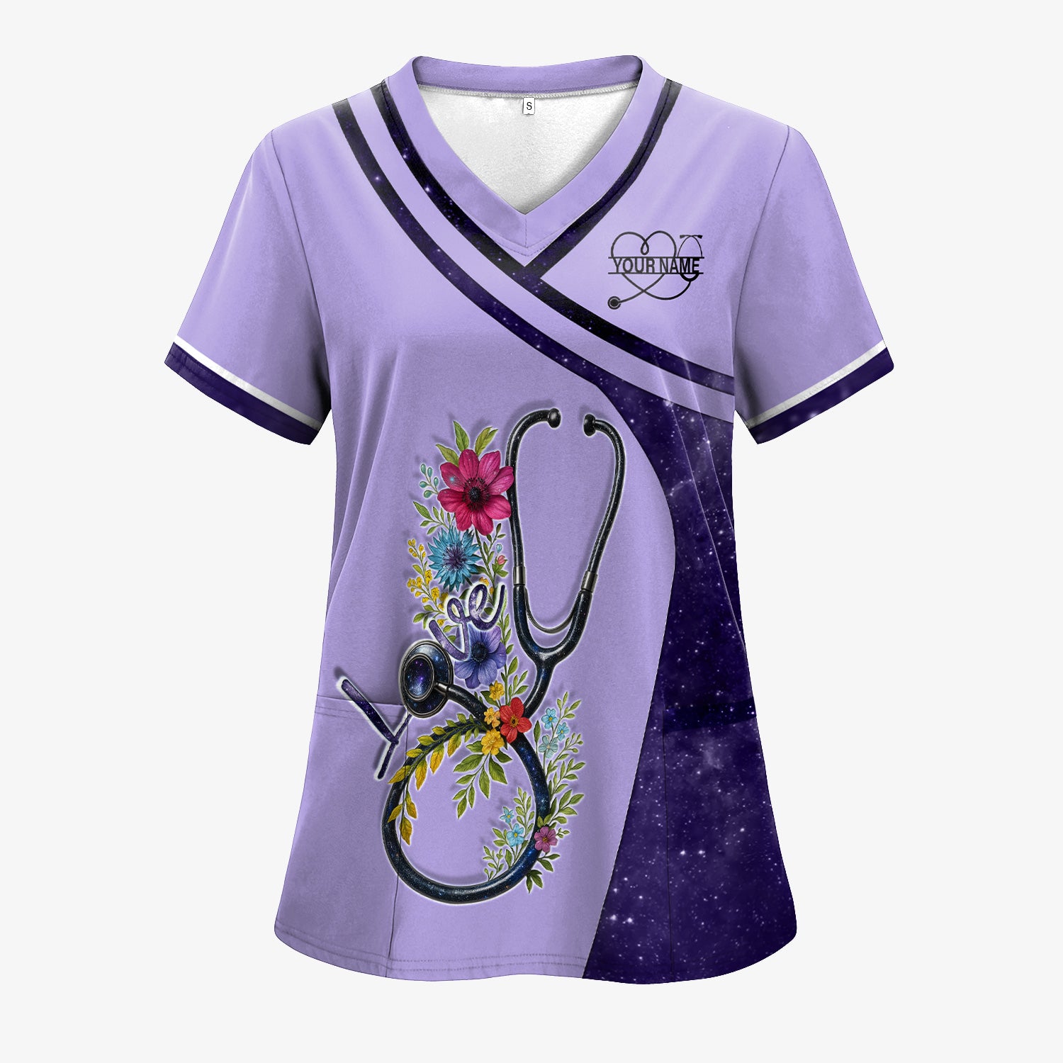 Custom Nurse Love T-Shirt - Floral Stethoscope & Galaxy Design - Personalized Gift for RN LPN CNA Healthcare Professionals