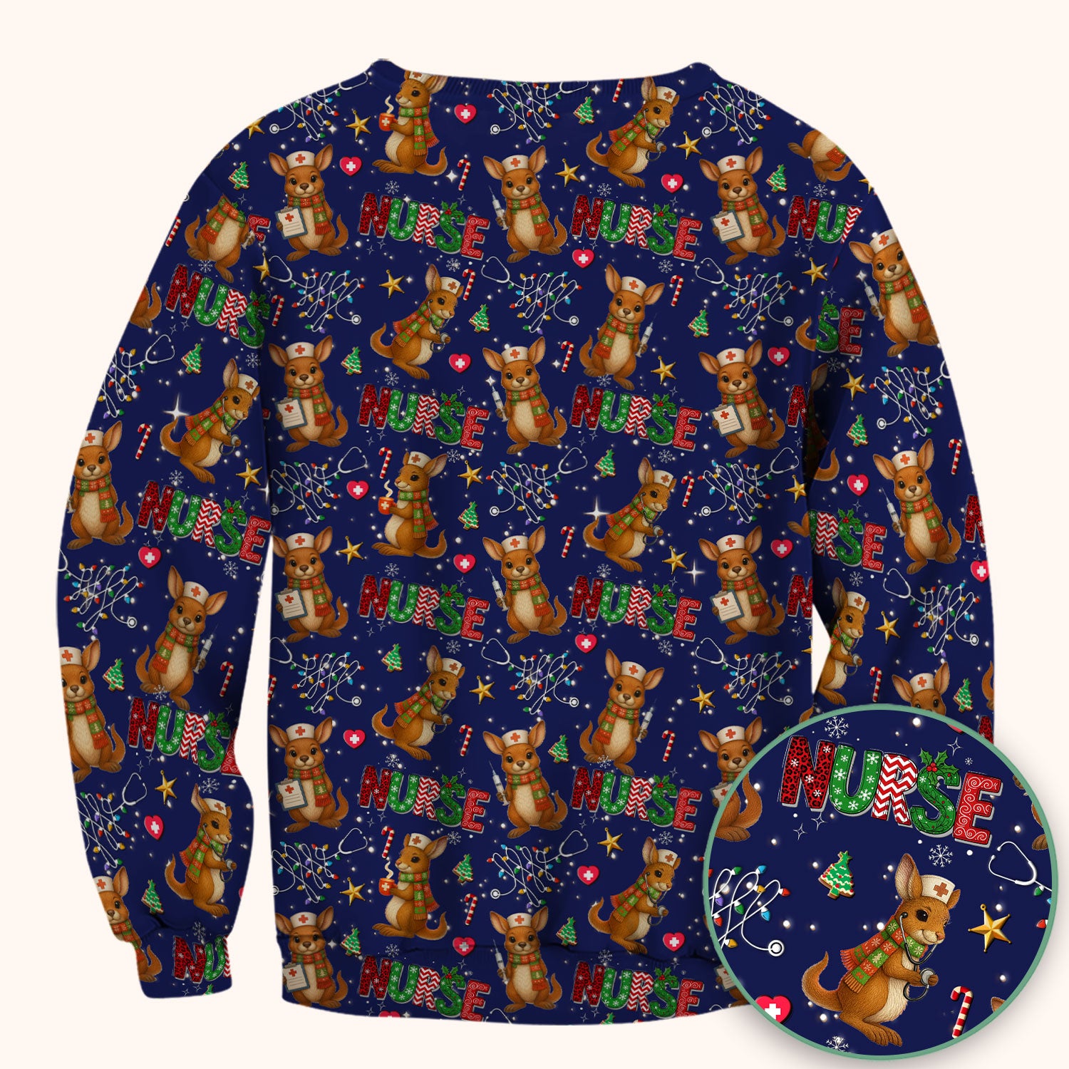 Christmas Kangaroo Nurse Scrub Top - Cute Aussie Holiday Medical Uniform - Funny Xmas Scrubs for Women