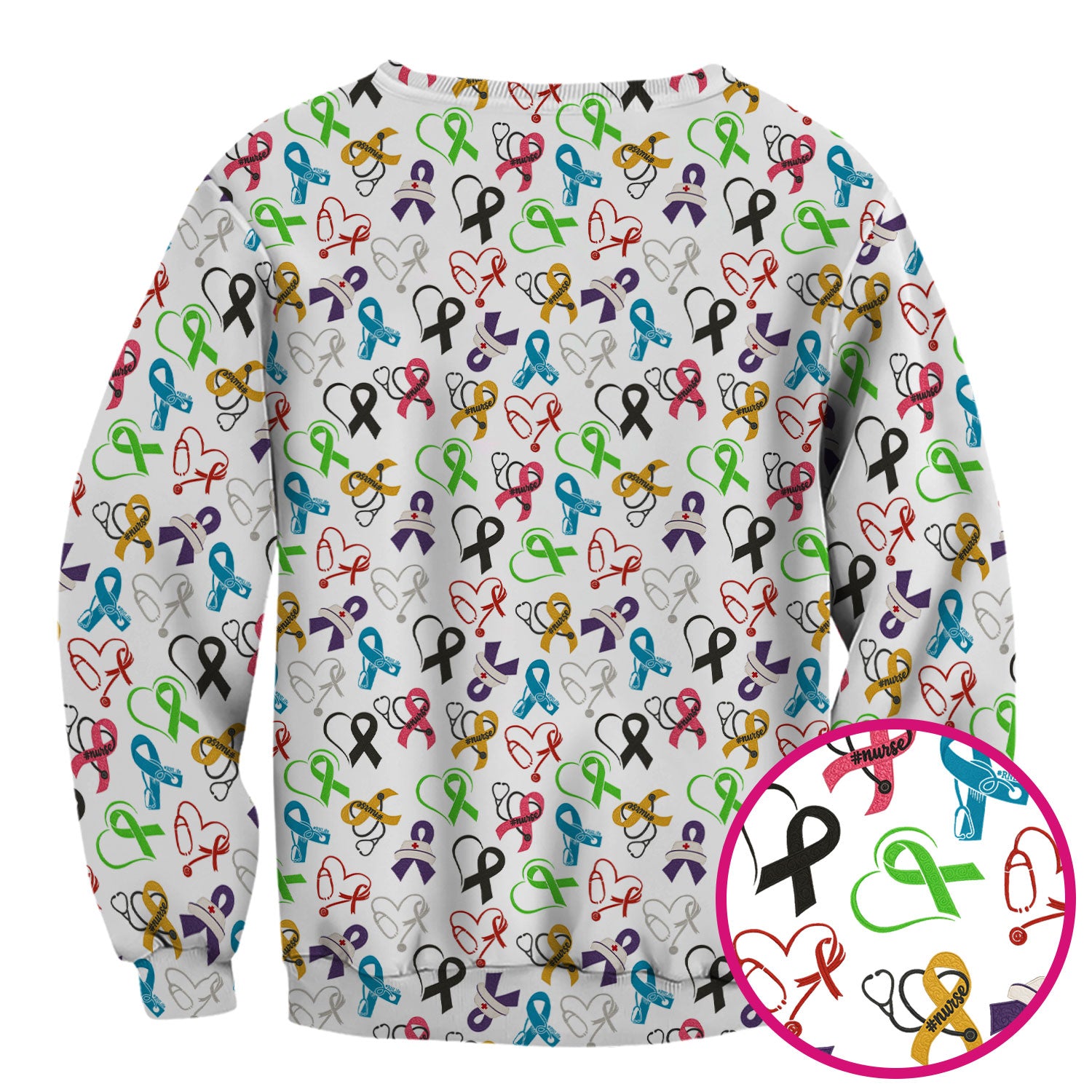 Cancer Awareness Scrub Top - Fight Cancer In All Colors Nurse Shirt - Colorful Ribbon Medical Scrubs Gift with Pockets for Women CNA RN Doctor