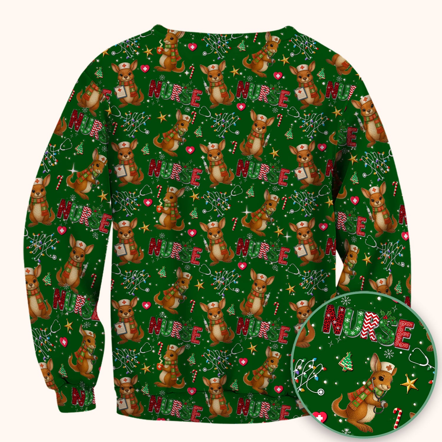 Christmas Kangaroo Nurse Scrub Top - Cute Aussie Holiday Medical Uniform - Funny Xmas Scrubs for Women