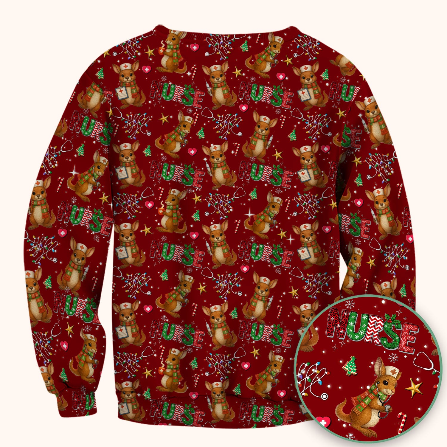 Christmas Kangaroo Nurse Scrub Top - Cute Aussie Holiday Medical Uniform - Funny Xmas Scrubs for Women