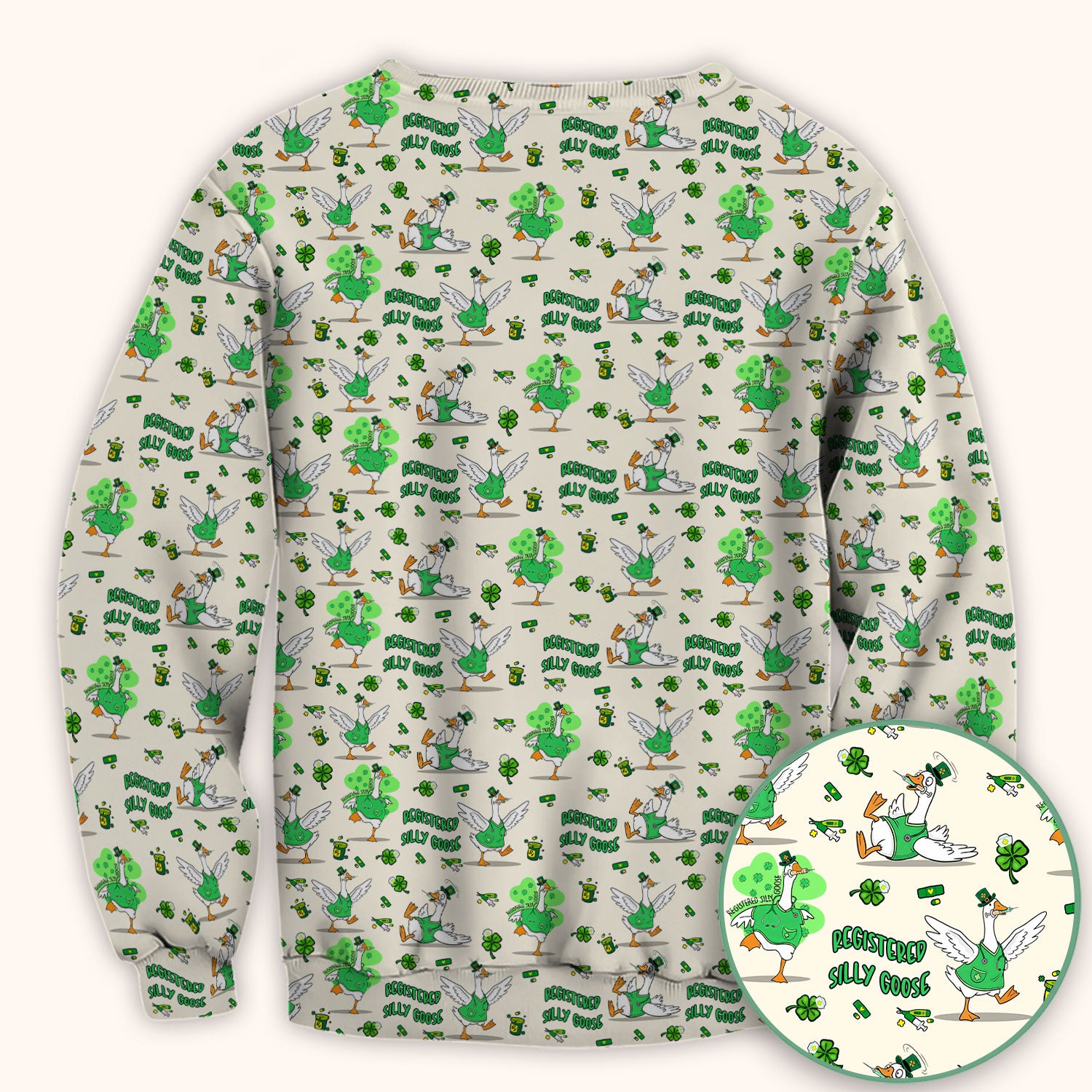 Silly Goose St. Patrick’s Day Scrub Top, Funny Goose Shamrock Pattern Nurse Scrub Shirt, Irish Green Nursing Uniform