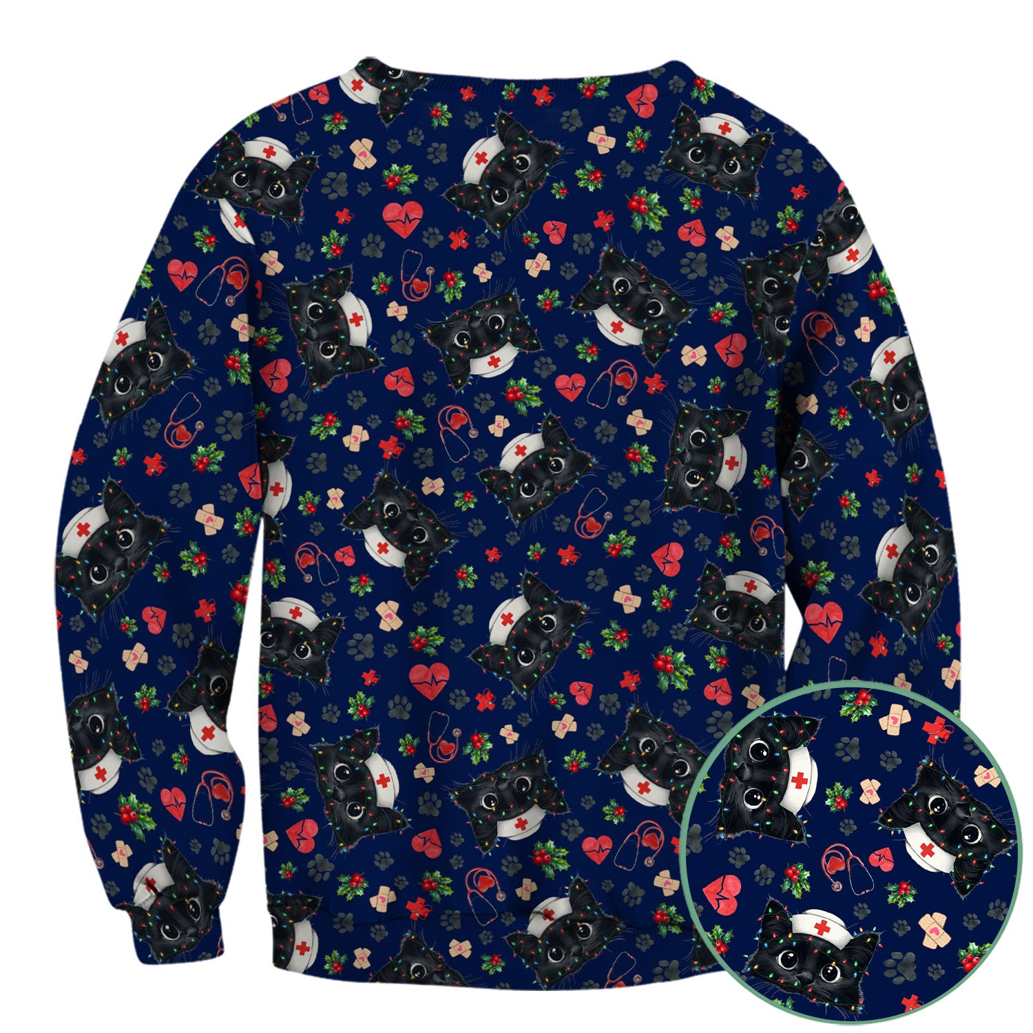Funny Cats Scrub Top for Nurses - Black Kittens Christmas Medical Uniform - Jolly Holiday Gift for RN CNA LPN