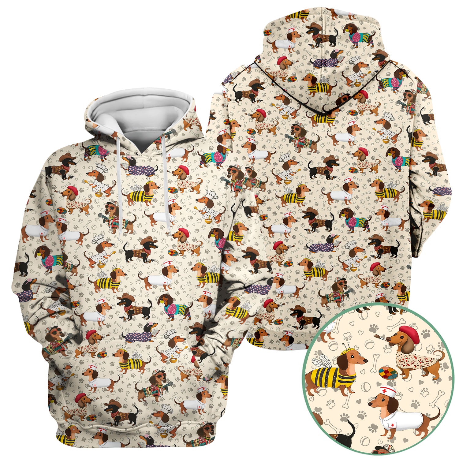 Funny Dachshund Scrub Top for Nurses - Wiener Dog in Bee, Chef, Nurse Costumes - Cute Sausage Dog Medical Shirt RN CNA LPN
