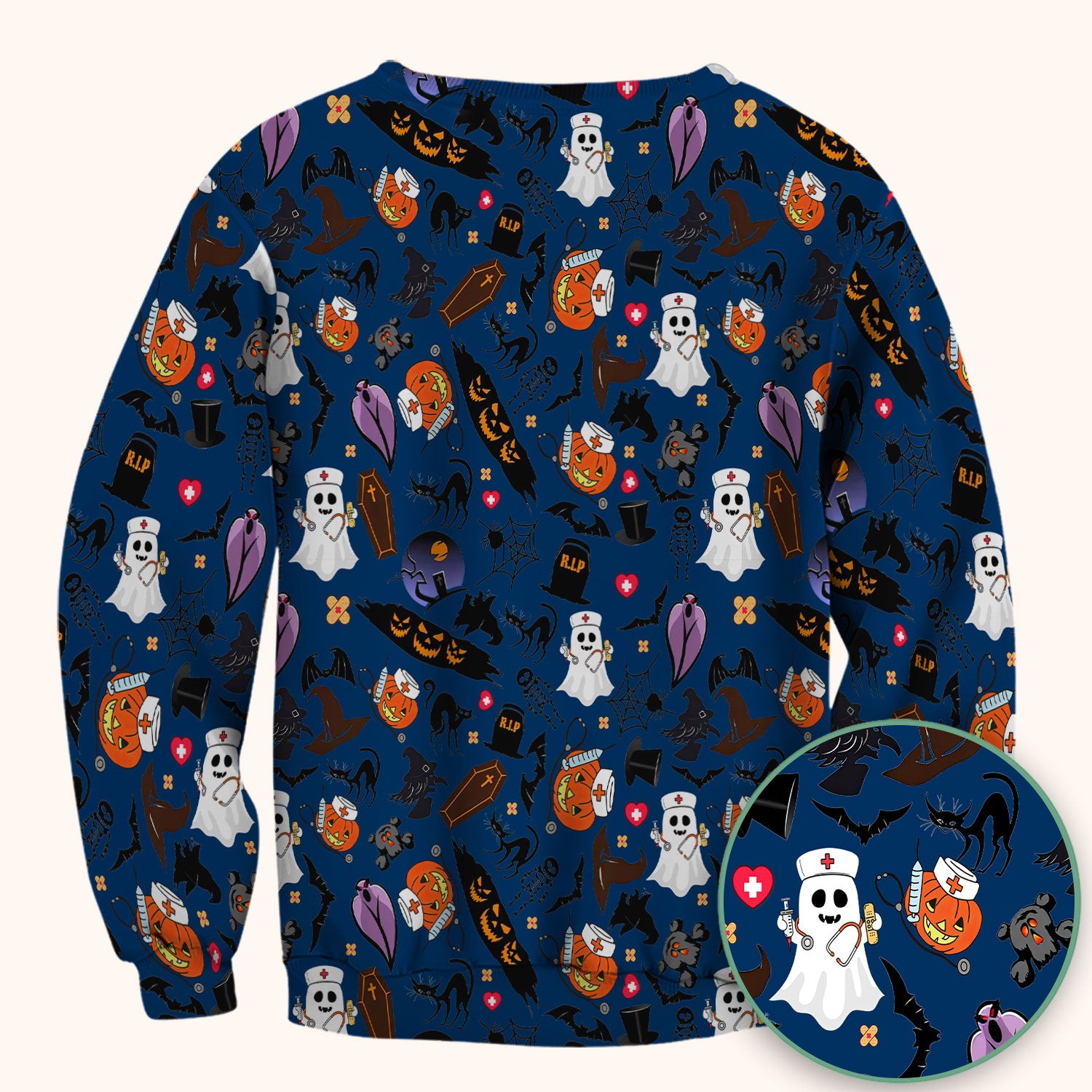 Spooky Halloween Scrub Top - Pumpkin Ghost Bat Nurse Shirt - Wicked Witch Medical Uniform for Women RN CNA LPN