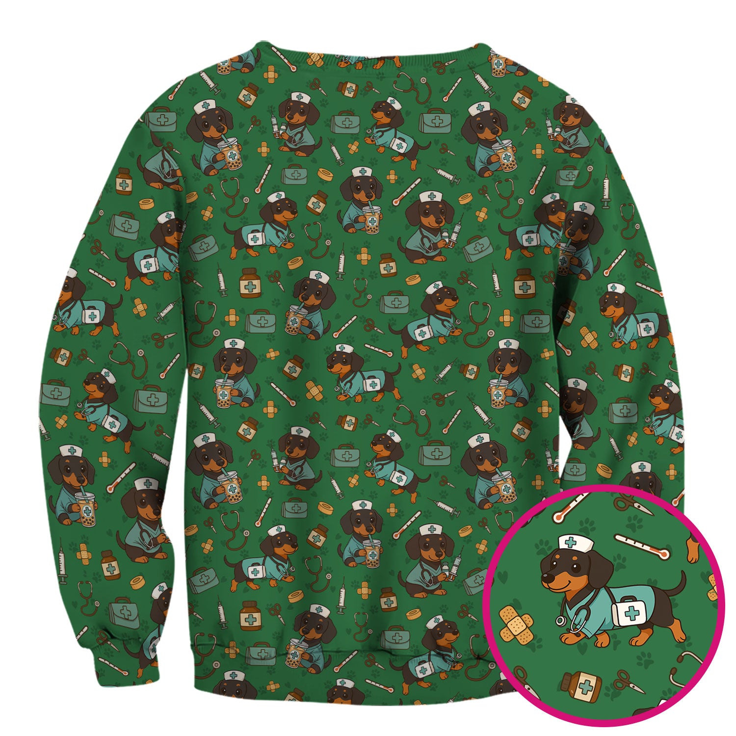 Funny Dachshund Nurse Scrubs - Cute Dog Print Medical Shirt - Holiday Nurse Scrub Top Gift for RN CNA Doctor, Women & Men