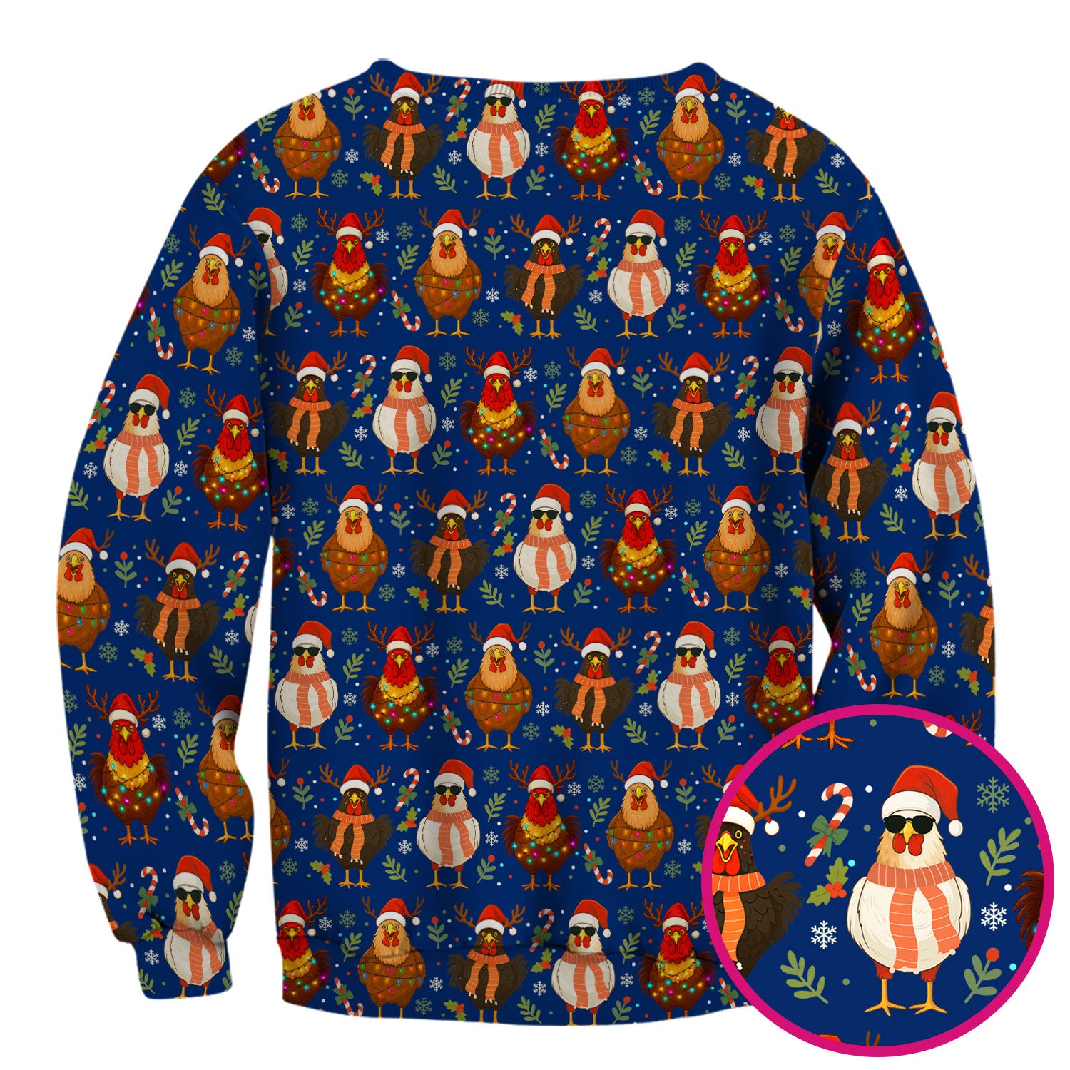 Chicken Scrubs Christmas Edition - Cute Funny Hen Pattern Medical Scrub Top for Women - Holiday Christmas Scrubs with Festive Print