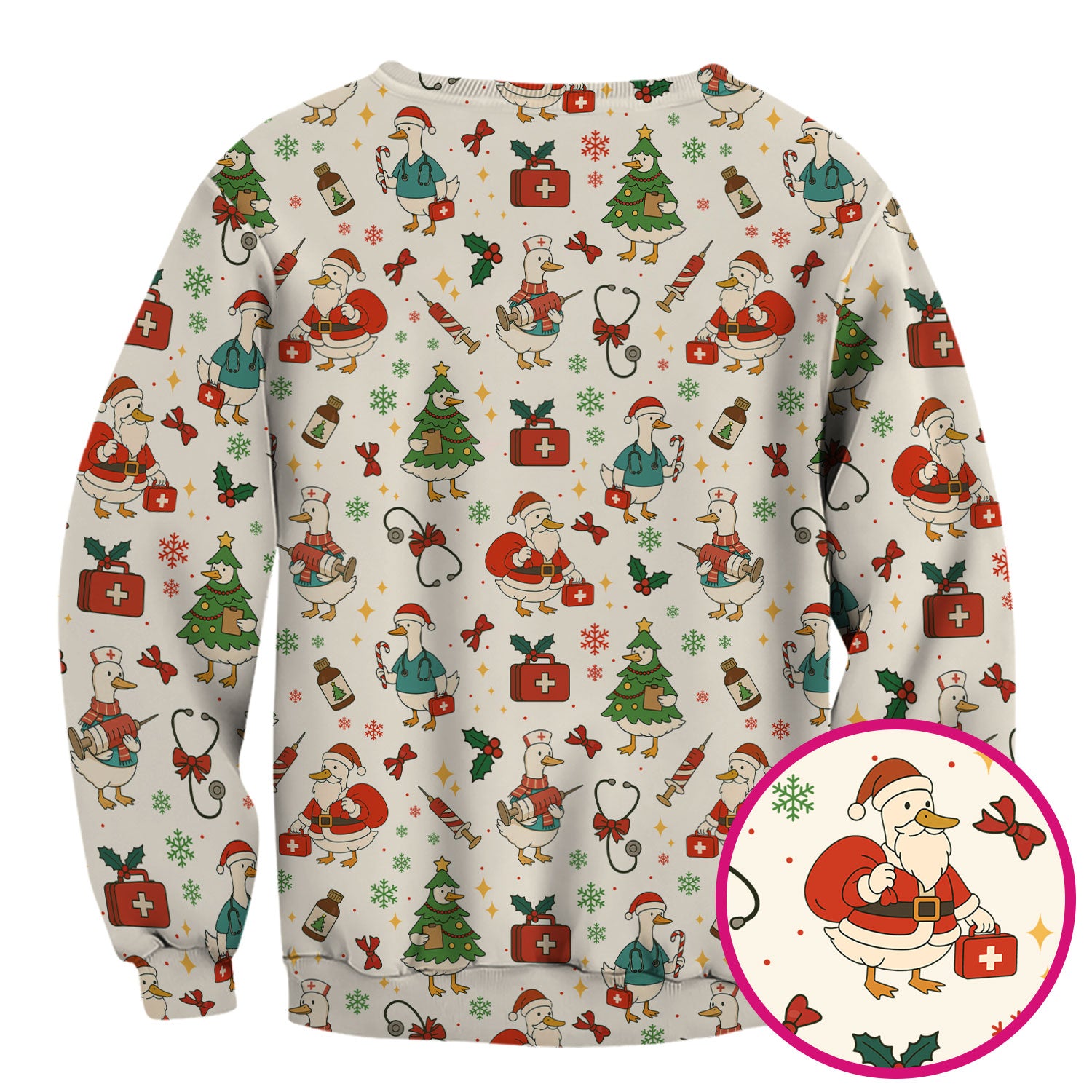 Funny Christmas Duck Nurse Scrub Top - Cute Santa Pattern Holiday Shirt for Women - Festive Nursing Outfit Gift for RN LPN CNA
