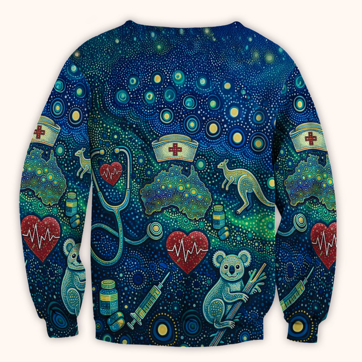 Aboriginal Nurse Australia Scrub Top, Kangaroo Koala Dot Art Medical Pattern Shirt, Breathable Fabrics Nursing Uniform