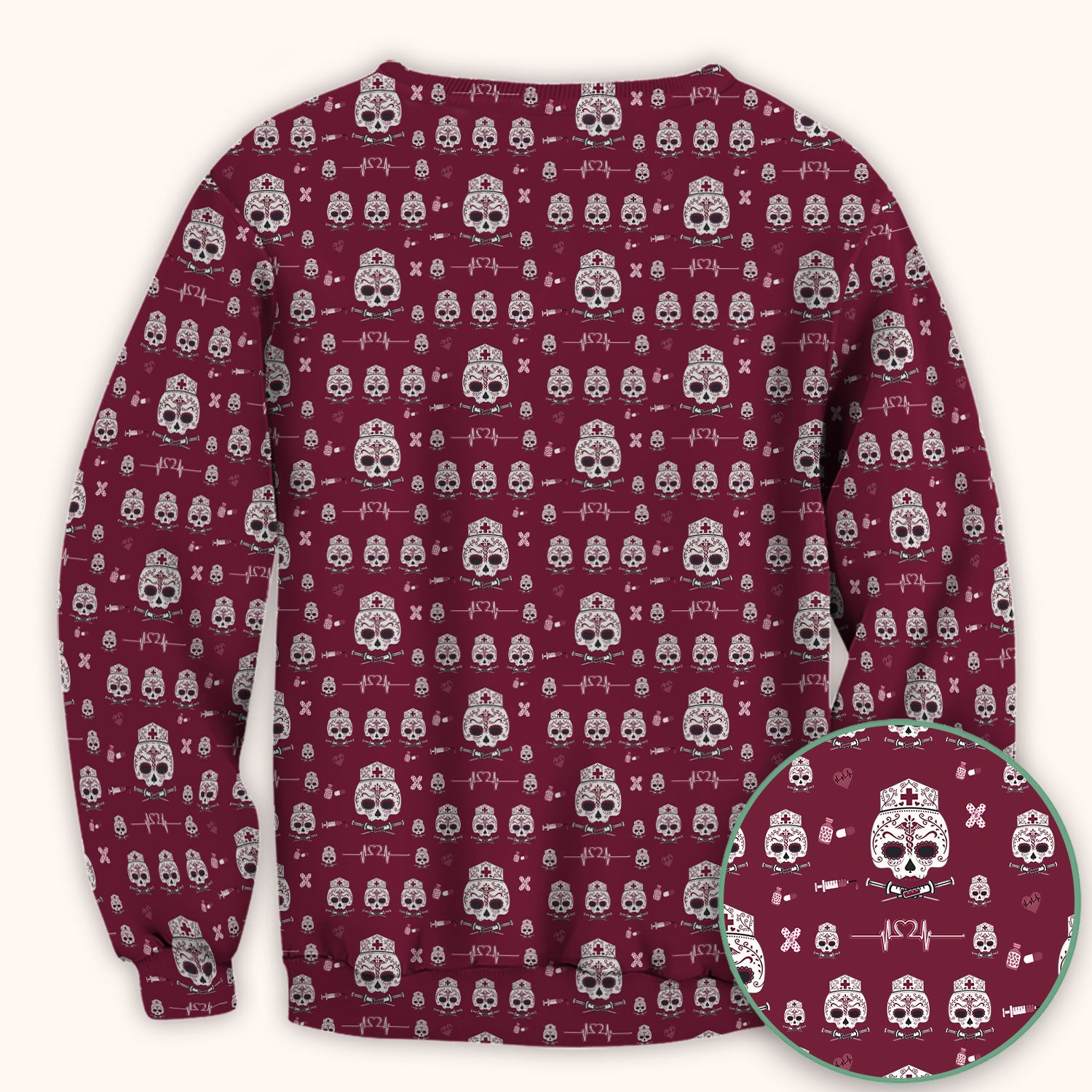 Sugar Skull Scrub Top, Skull Pattern Scrub Shirt, Breathable Fabrics Nursing Uniform