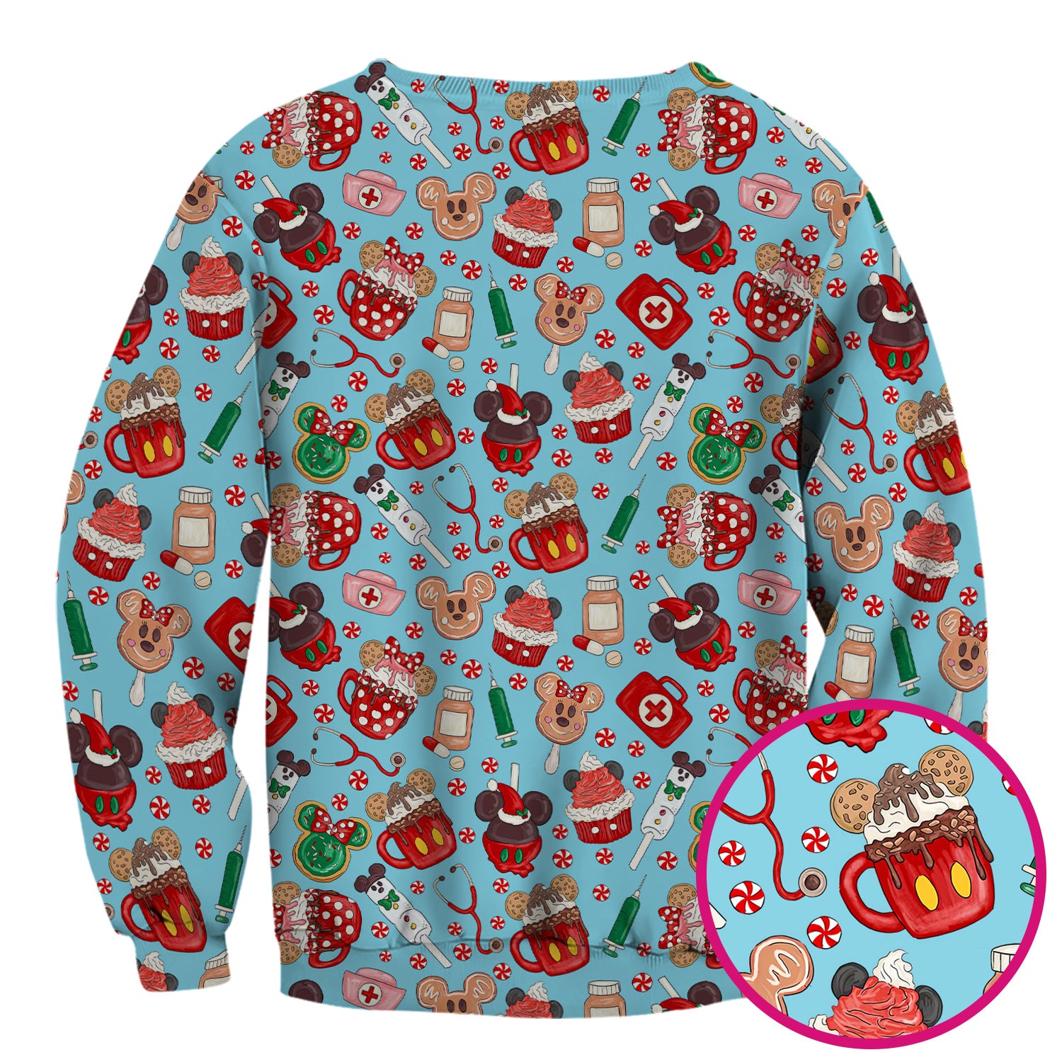 Christmas Scrub Top for Nurses - Cute Gingerbread Cupcake Candy Medical Shirt - Xmas Holiday Uniform for Women RN CNA LPN