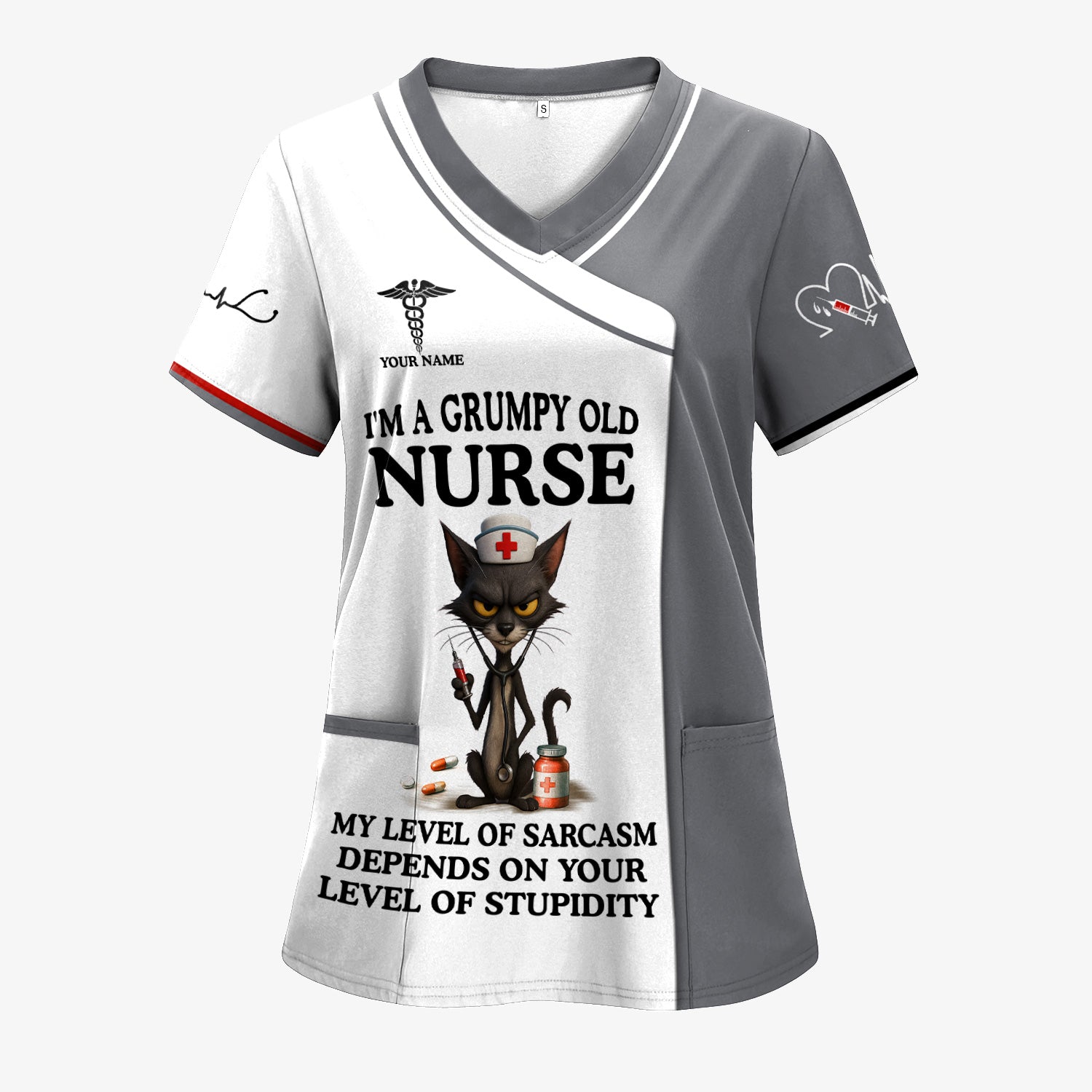 Funny Grumpy Old Nurse Shirt - Sarcastic Black Cat Humor for RN LPN CNA - Custom Name Gift for Nursing Staff Healthcare Workers