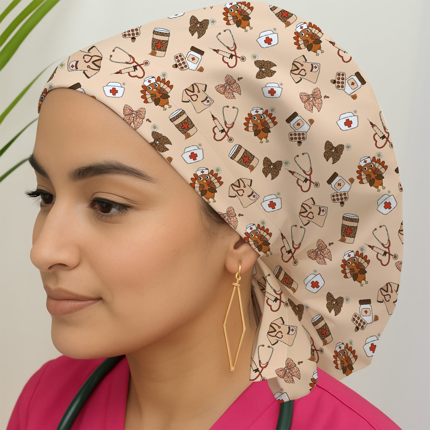 Funny Nurse Thanksgiving Scrub Cap - Turkey & Stethoscope Medical Design - Gift for Women RN LPN