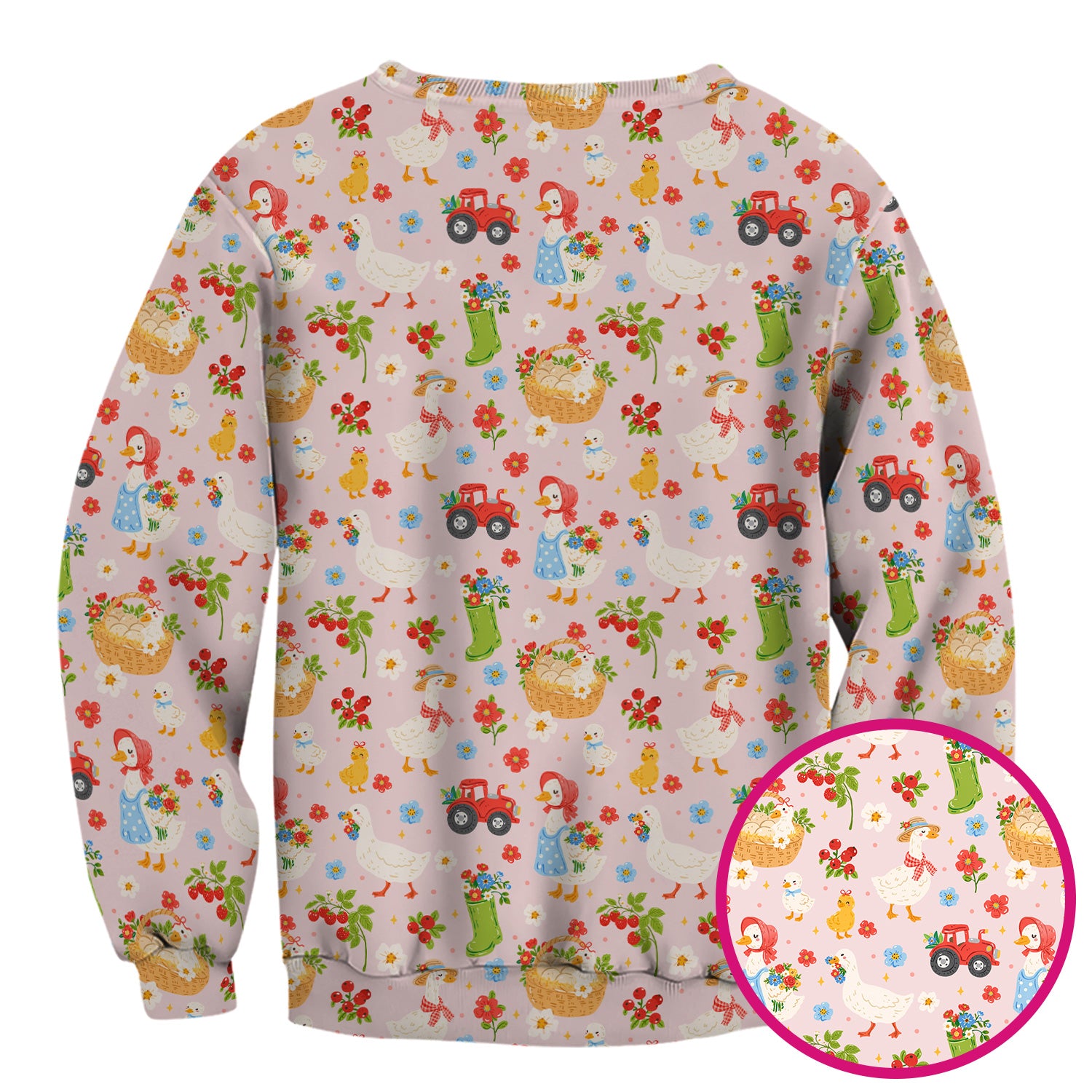 Farm Duck Chicken Tractor Flower Basket Scrub Top, Breathable Fabrics Nursing Uniform