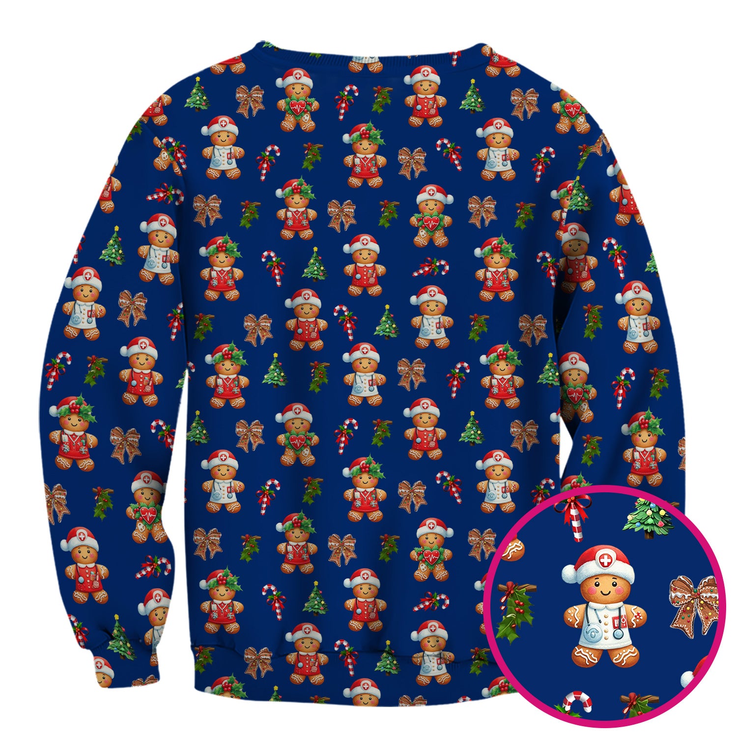 Funny Christmas Scrub Top for Nurse - Adorable Gingerbread Candy Cane Bow- Festive Medical Uniform for Women