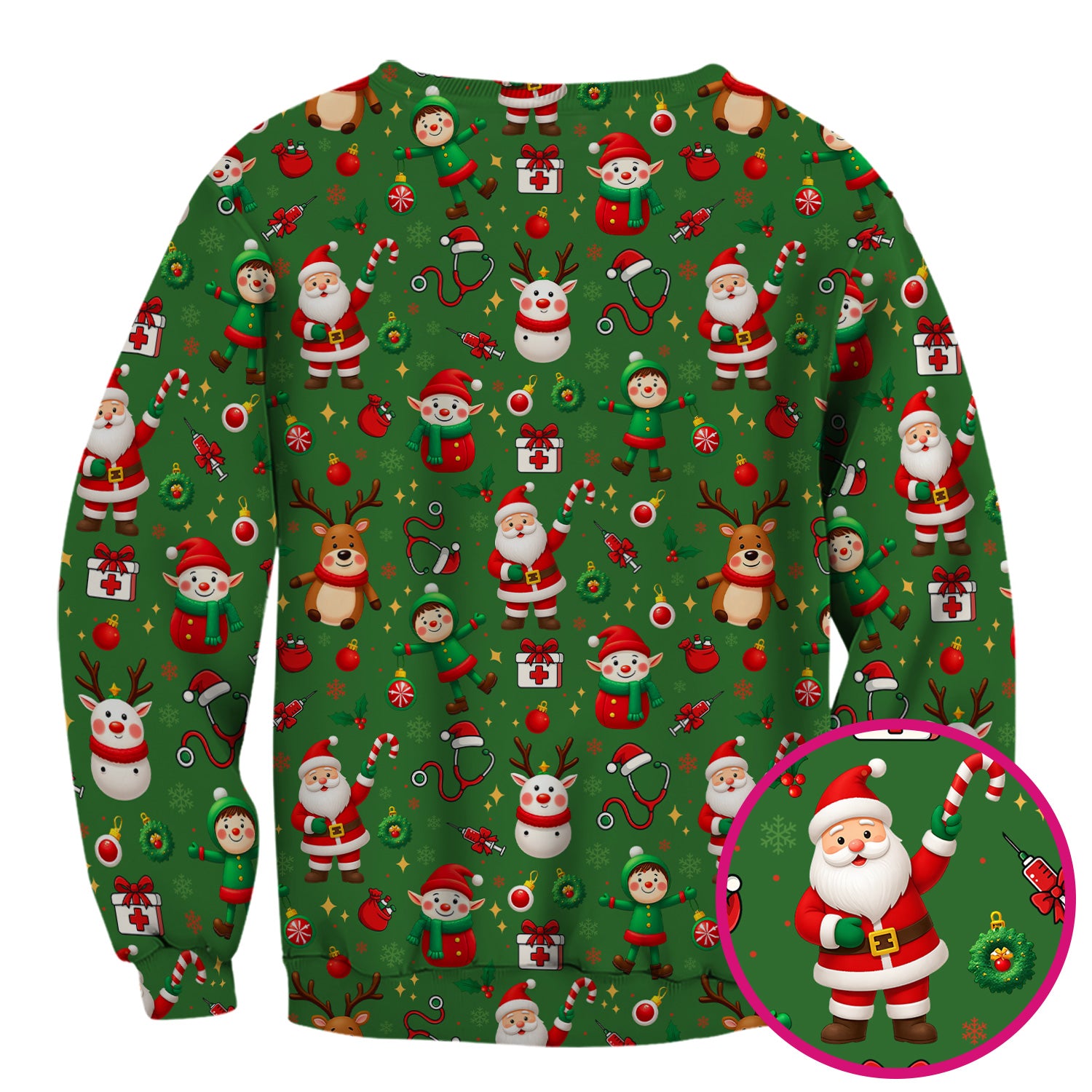 Santa Christmas Scrub Top - Cute Holiday Nurse Medical Shirt - Festive Reindeer Med Uniform for Women RN CNA LPN