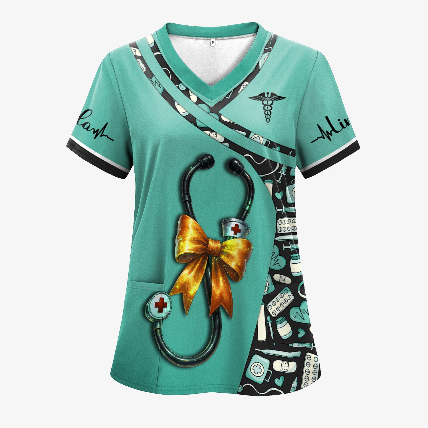 Personalized Halloween Nurse Shirt for Women - Stethoscope Scrub Top with Bow Design - Custom Name RN LPN CNA Gift