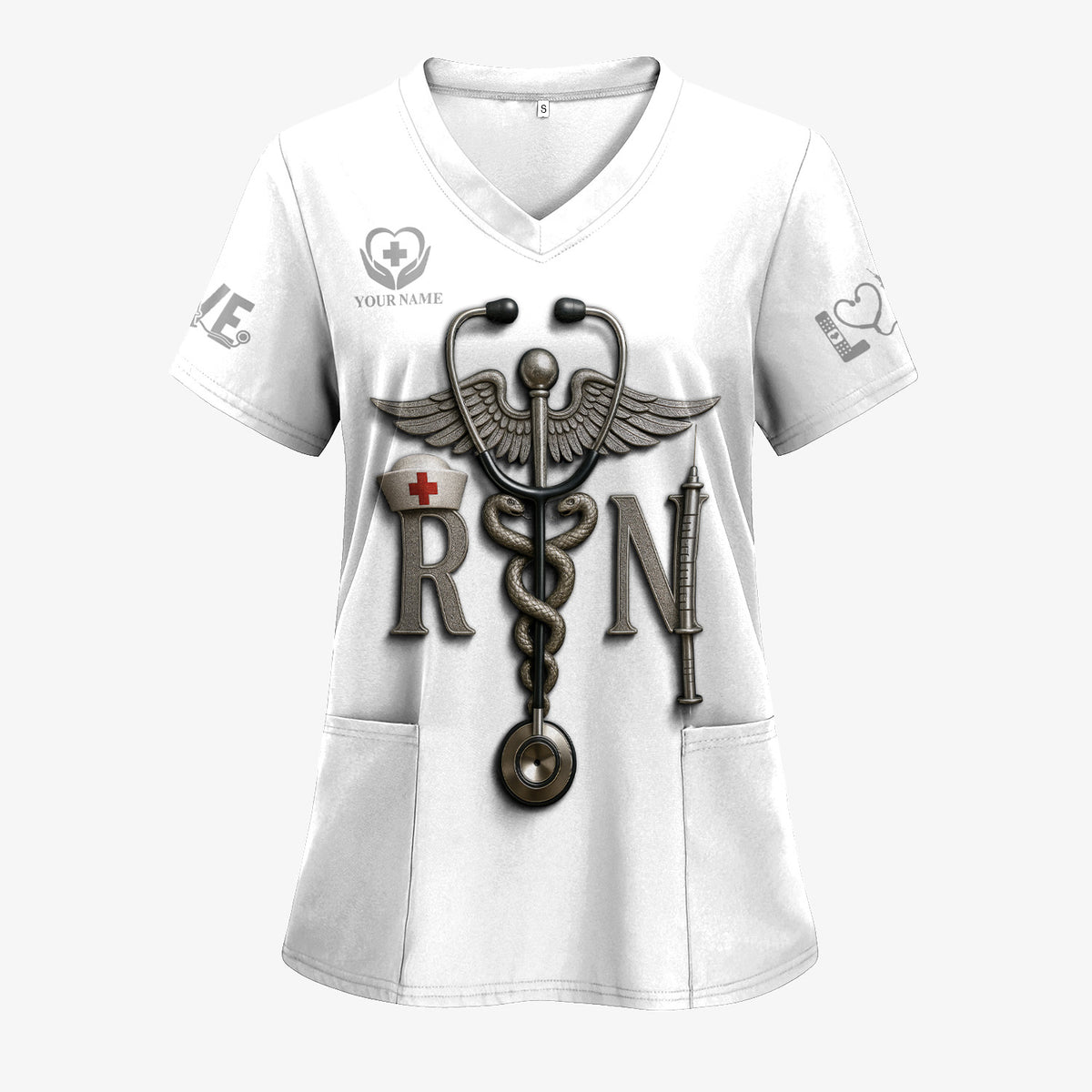 Personalized RN Nurse Shirt - Caduceus & Syringe Graphic - Custom Gift with Multiple Color Options for CNA LPN Medical Staff
