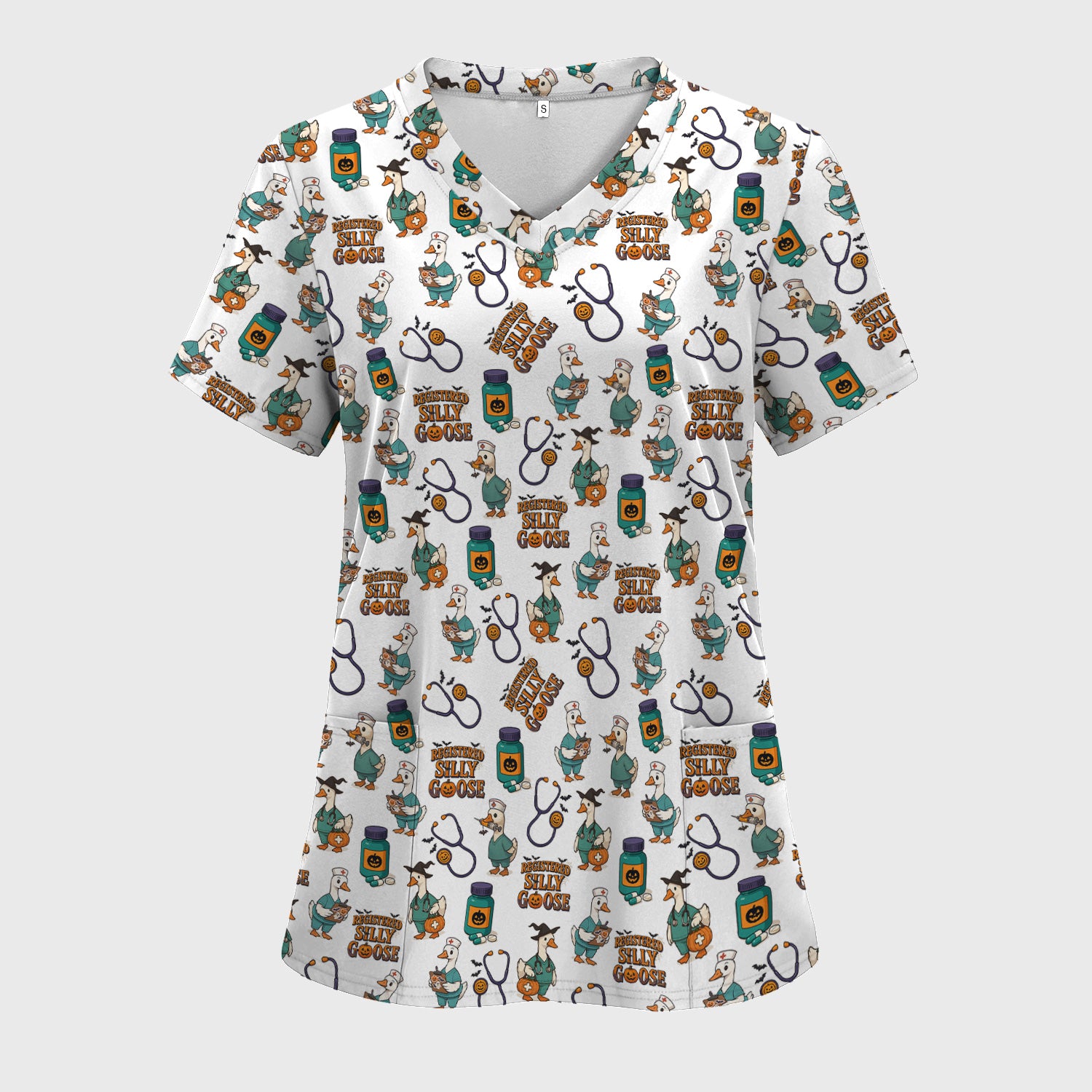 Personalized Funny Nurse Scrub - Medical Shirt with Silly Goose Pattern - Gift for RN LPN CNA