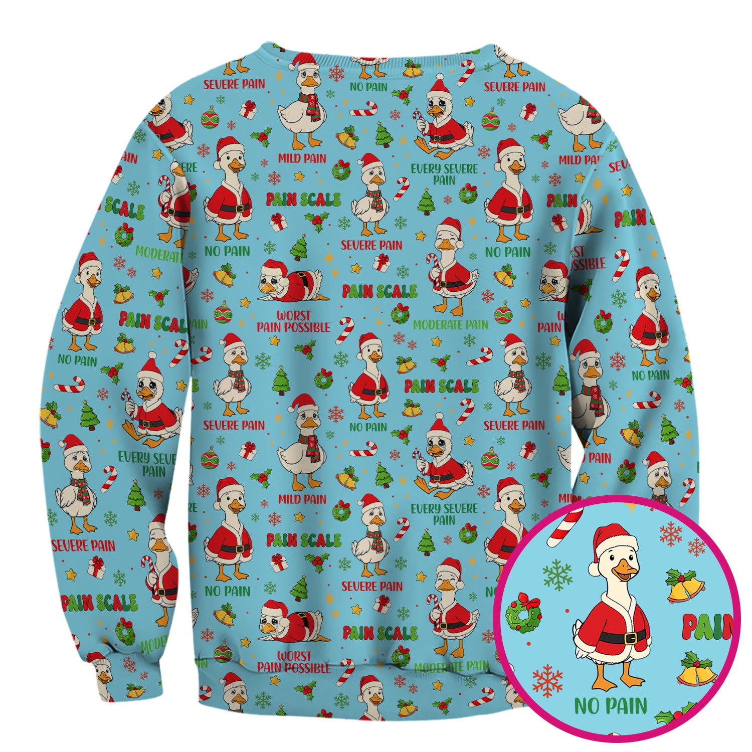 Funny Goose Christmas Scrub Top - Pain Scale Nurse Pattern Shirt - Cute Holiday Medical Scrubs for Women