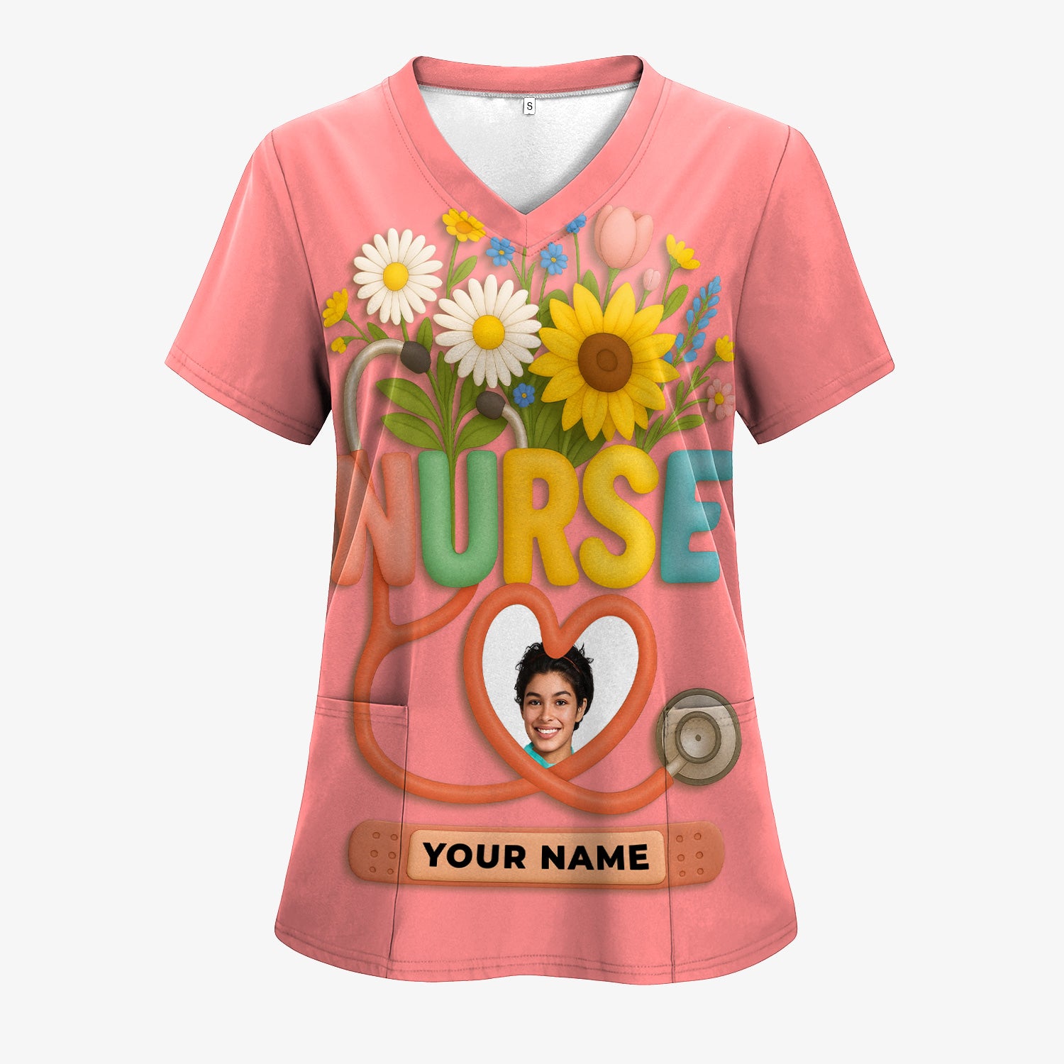 Nurse Appreciation Shirt for CNA RN LPN - Floral Heart Stethoscope Design - Custom Photo & Name Gift for Women Healthcare Workers - Multiple Shirt Colors Available