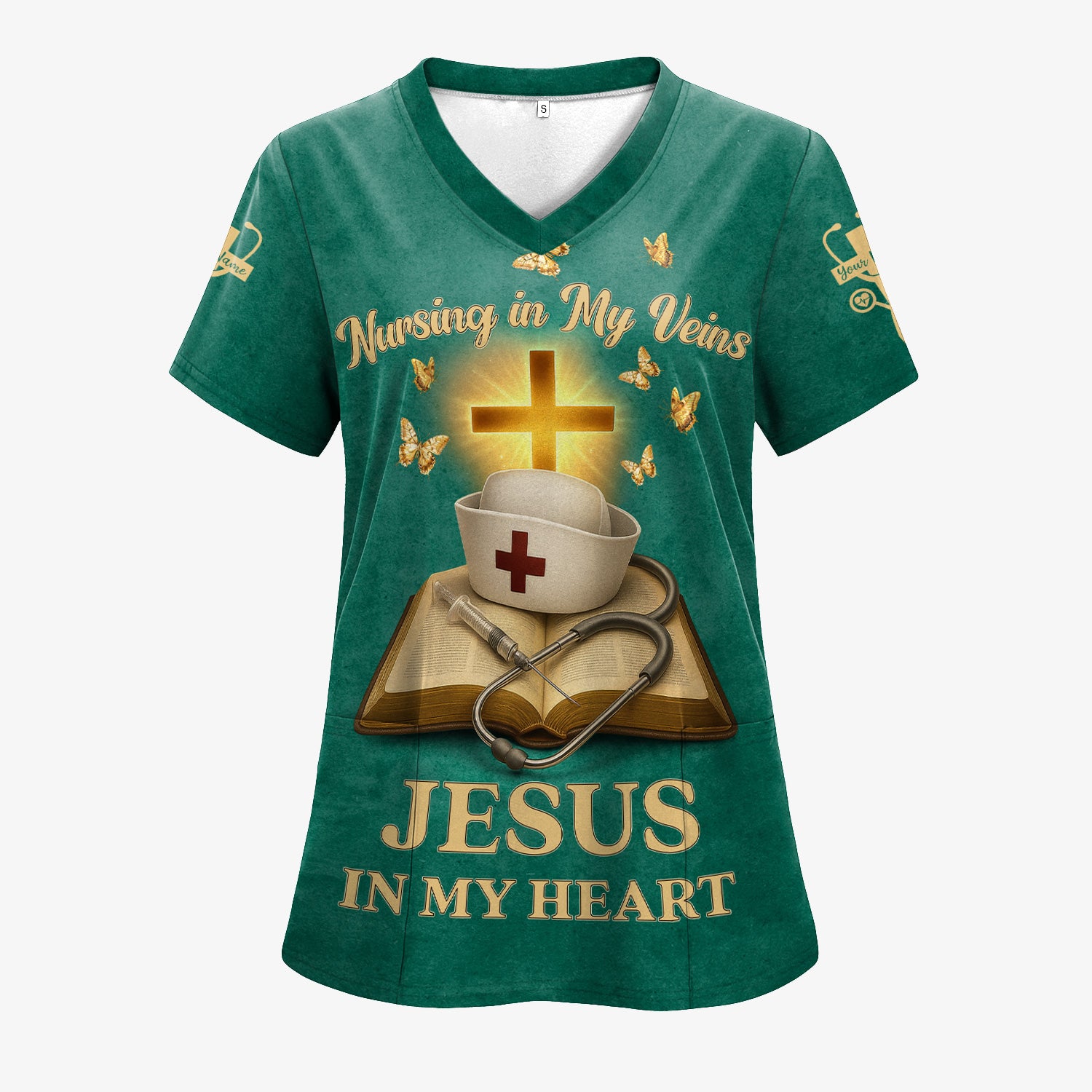 Personalized Christian Nurse Shirt - Jesus in My Heart  Quote - Available in Multiple Colors - Gift for Women RN LPN
