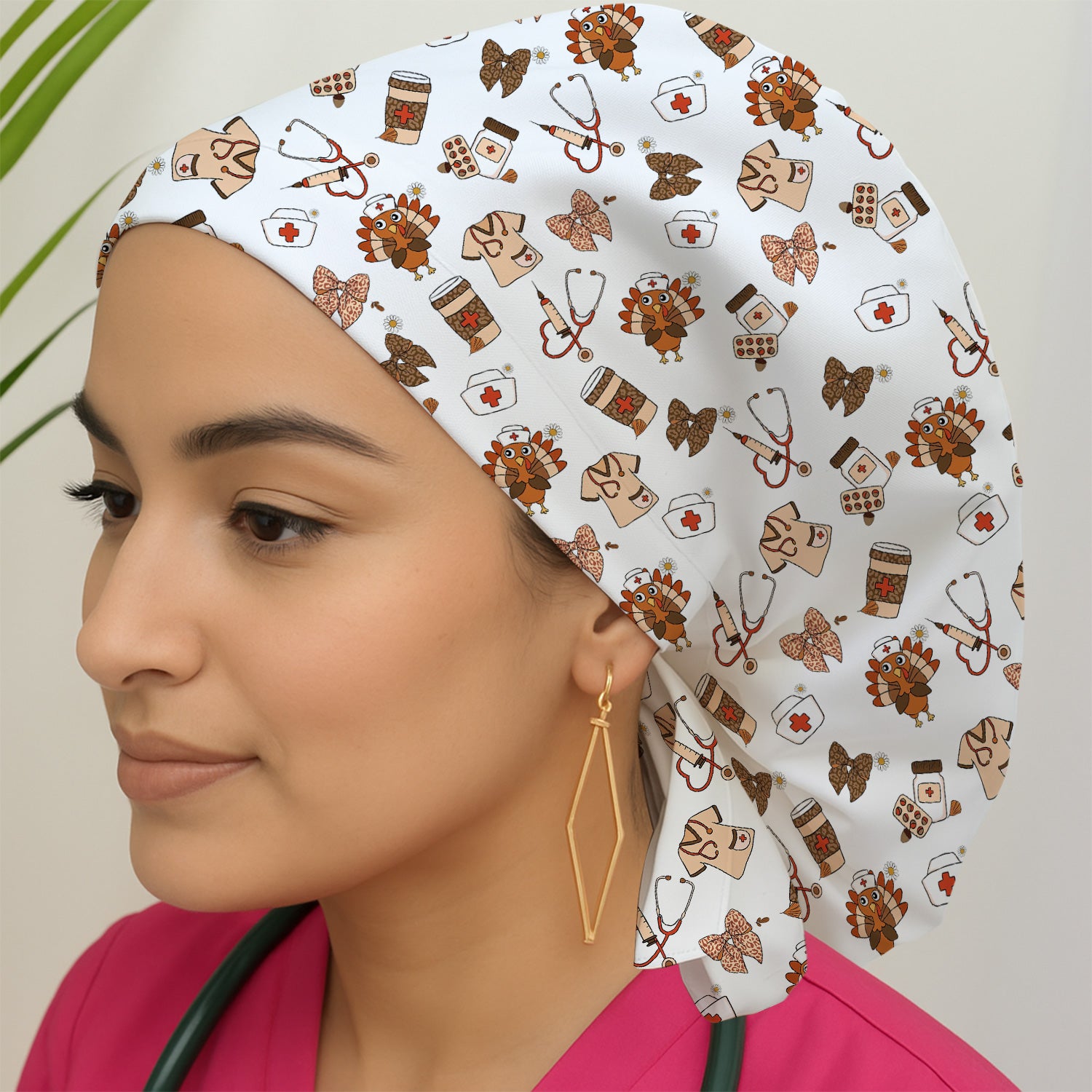 Funny Nurse Thanksgiving Scrub Cap - Turkey & Stethoscope Medical Design - Gift for Women RN LPN