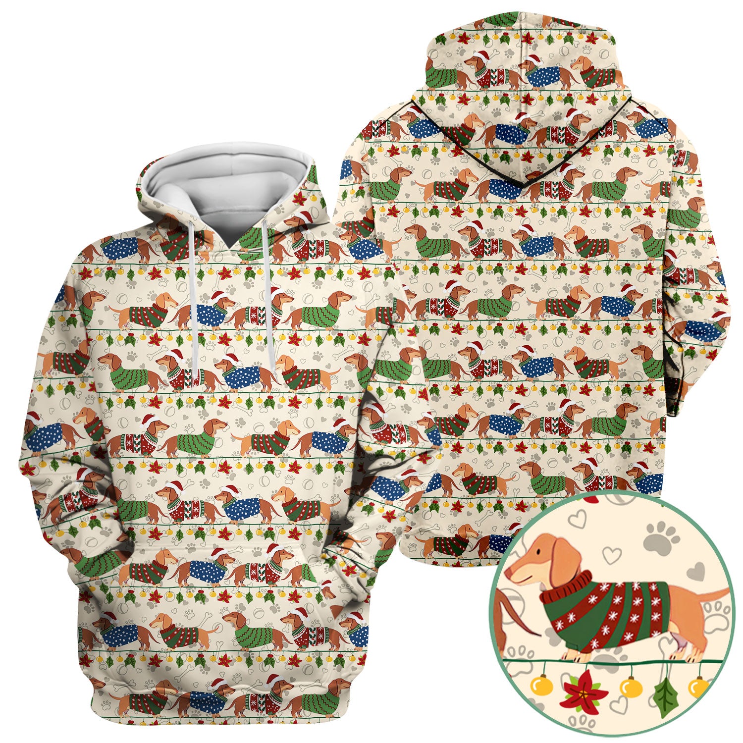Christmas Dachshund Scrub Top - Cute Dog Print Scrubs for Women, Men Multi Color - Holiday Scrub Shirt Gift for Nurse, CNA, RN, Doctor