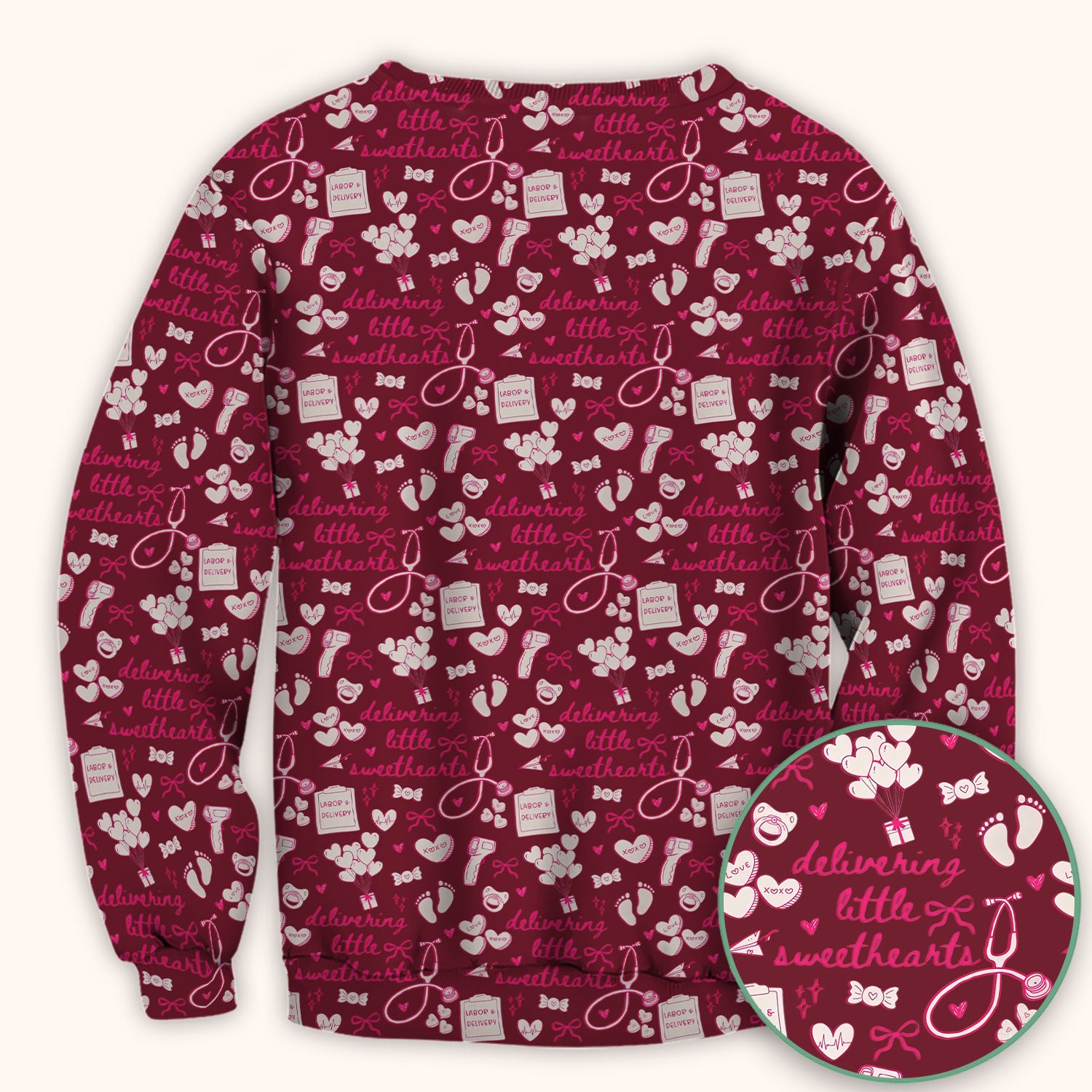 Valentine Labor And Delivery Scrub Top, XOXO Pattern Scrub Shirt, Breathable Fabrics Nursing Uniform For Women