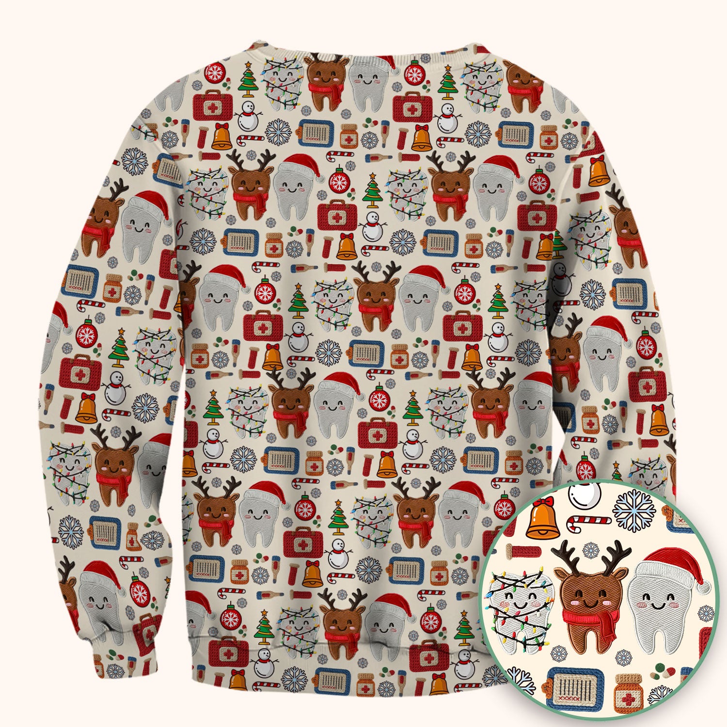 Christmas Dental Scrub Top - Cute Santa & Reindeer Tooth Shirt - Funny Holiday Medical Uniform for Dentists, Hygienists & Nurses