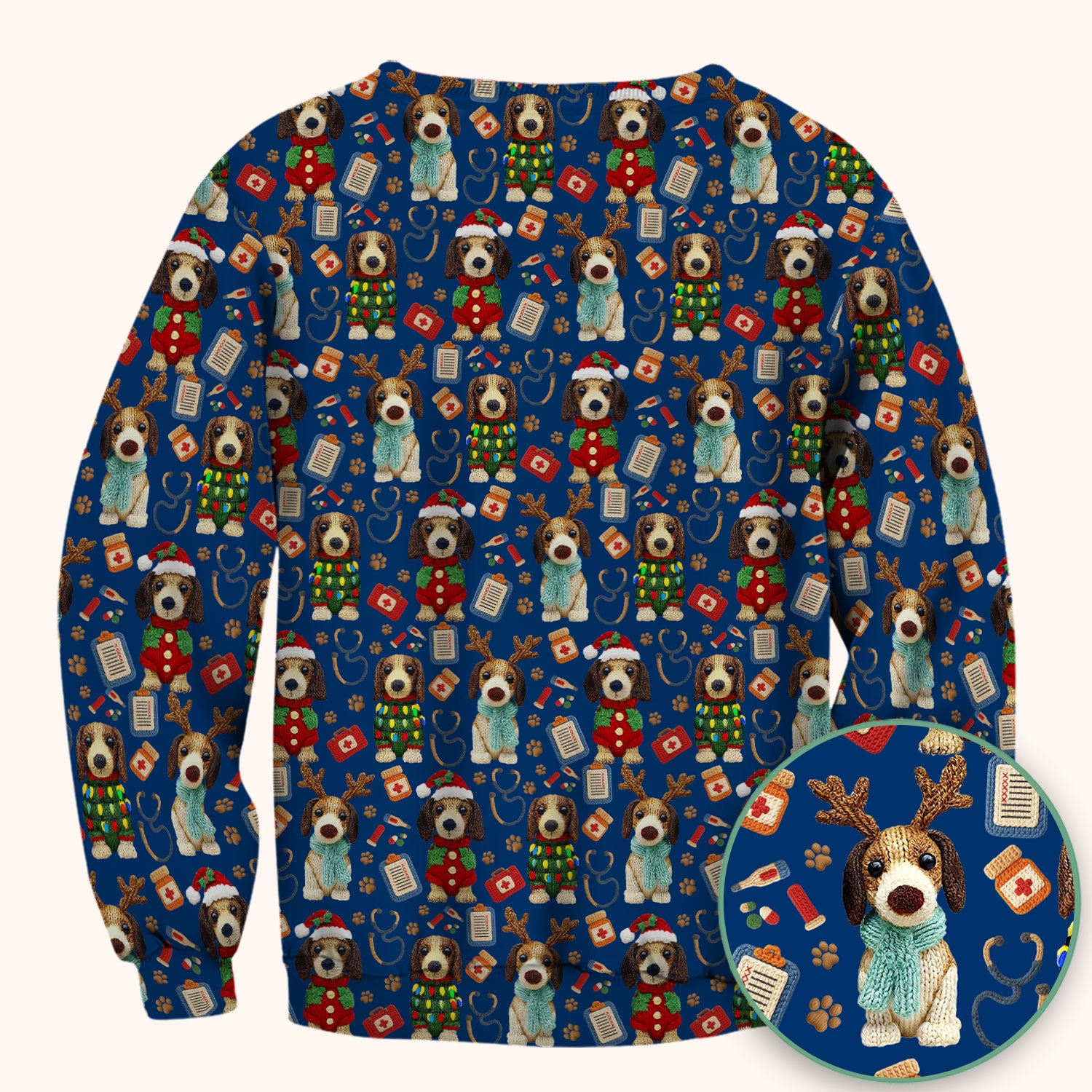 Christmas Doxie Scrubs for Women - Cute Dachshund Christmas Scrub Top for Nurses - Funny Medical Uniform Gift